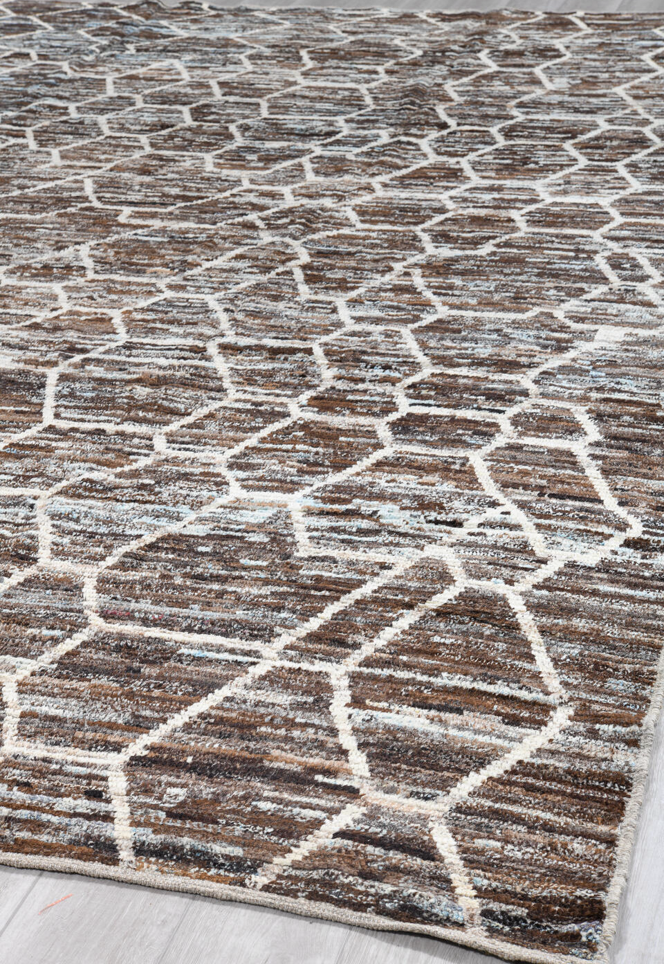 10' x 13' one-of-a-kind handmade vintage Tulu large size rug. Color palette: black, brown, dark gray, dim gray, gainsboro