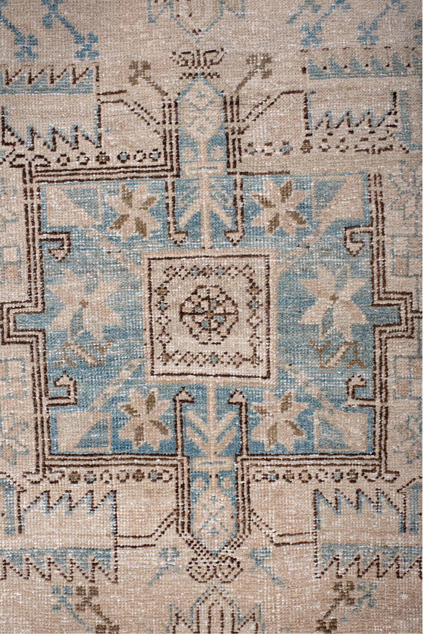 3' x 11' one-of-a-kind handmade vintage Heriz runner rug. Color palette: gray, brown, off-white, light gray, pink, black