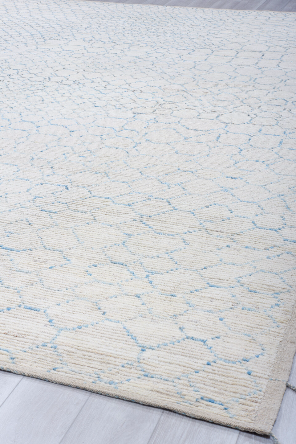 10' x 13' one-of-a-kind handmade vintage Tulu large size rug. Color palette: blue, dark gray, gainsboro, gray, light blue