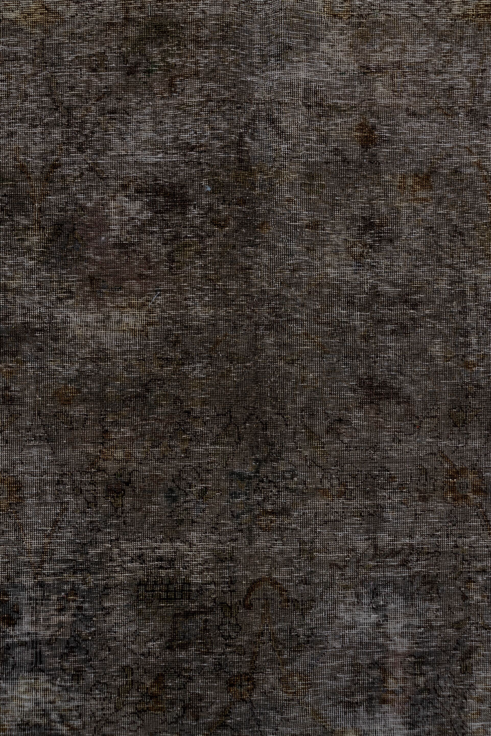 8' x 9' one-of-a-kind handmade vintage Overdyed rug. Color palette: black, brown, charcoal, dim gray, gray, light gray