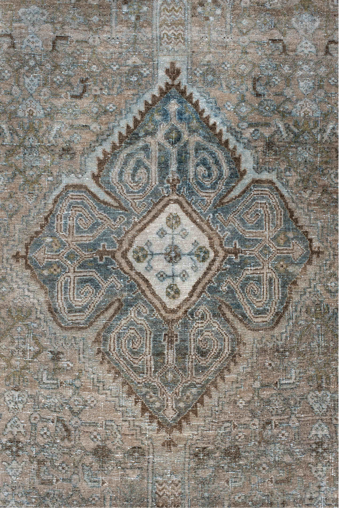 4' x 7' one-of-a-kind handmade vintage Bidjar rug. Color palette: gray, brown, light gray, off-white, pink, black, blue