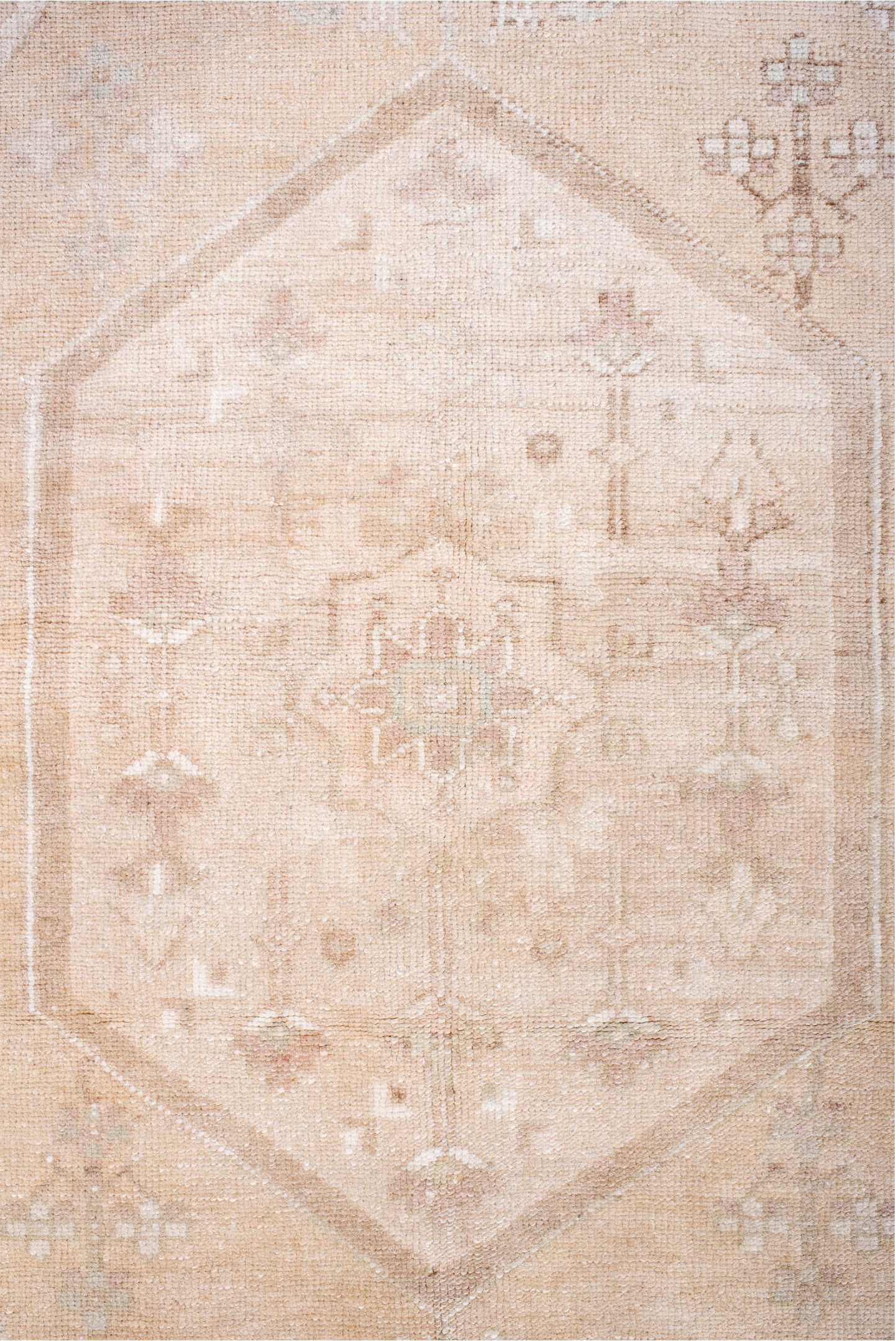 3' x 6' one-of-a-kind handmade vintage Anatol small size rug. Color palette: antiquewhite, brown, gray, light gray, linen