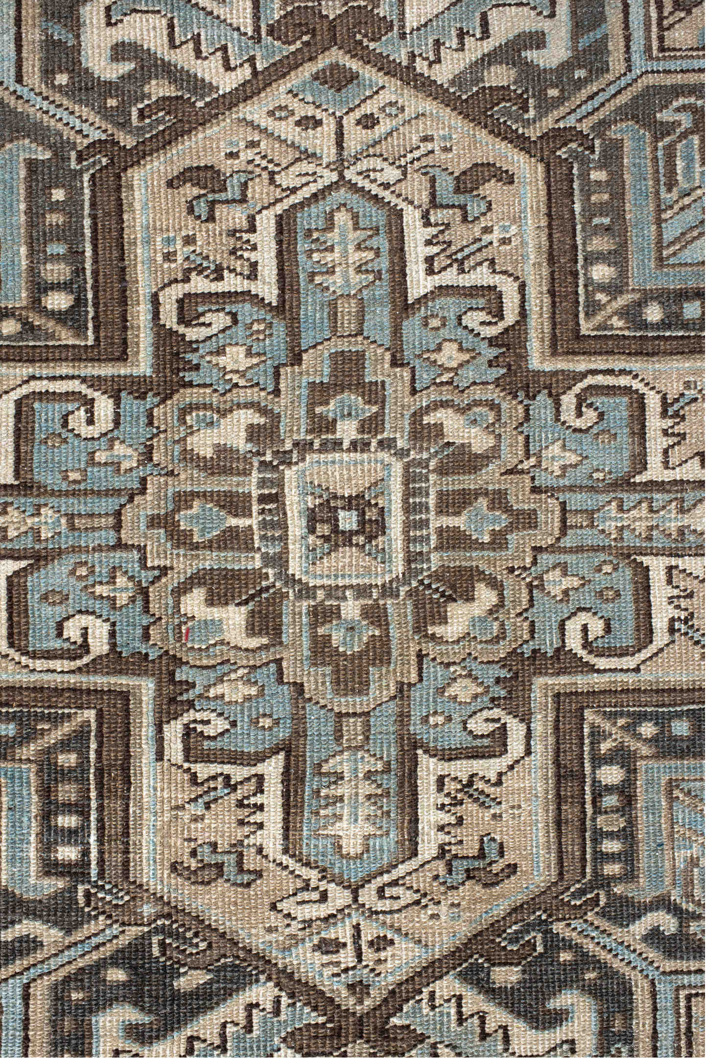 8' x 11' one-of-a-kind handmade vintage Heriz large size rug. Color palette: black, blue, brown, charcoal, dark gray, gray