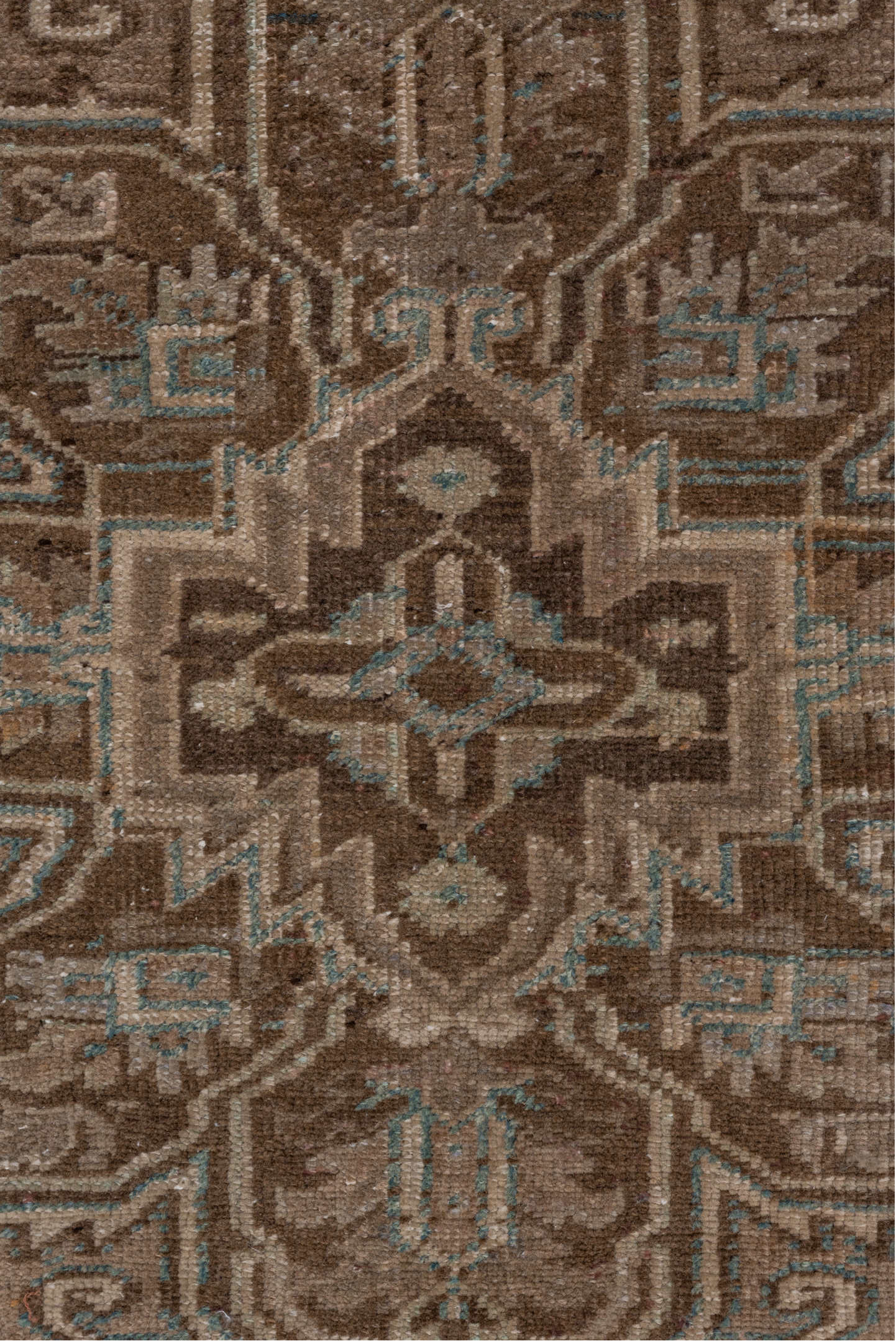 3' x 7' one-of-a-kind handmade vintage Heriz runner rug. Color palette: brown, dim gray, gray, light gray, off-white, silver