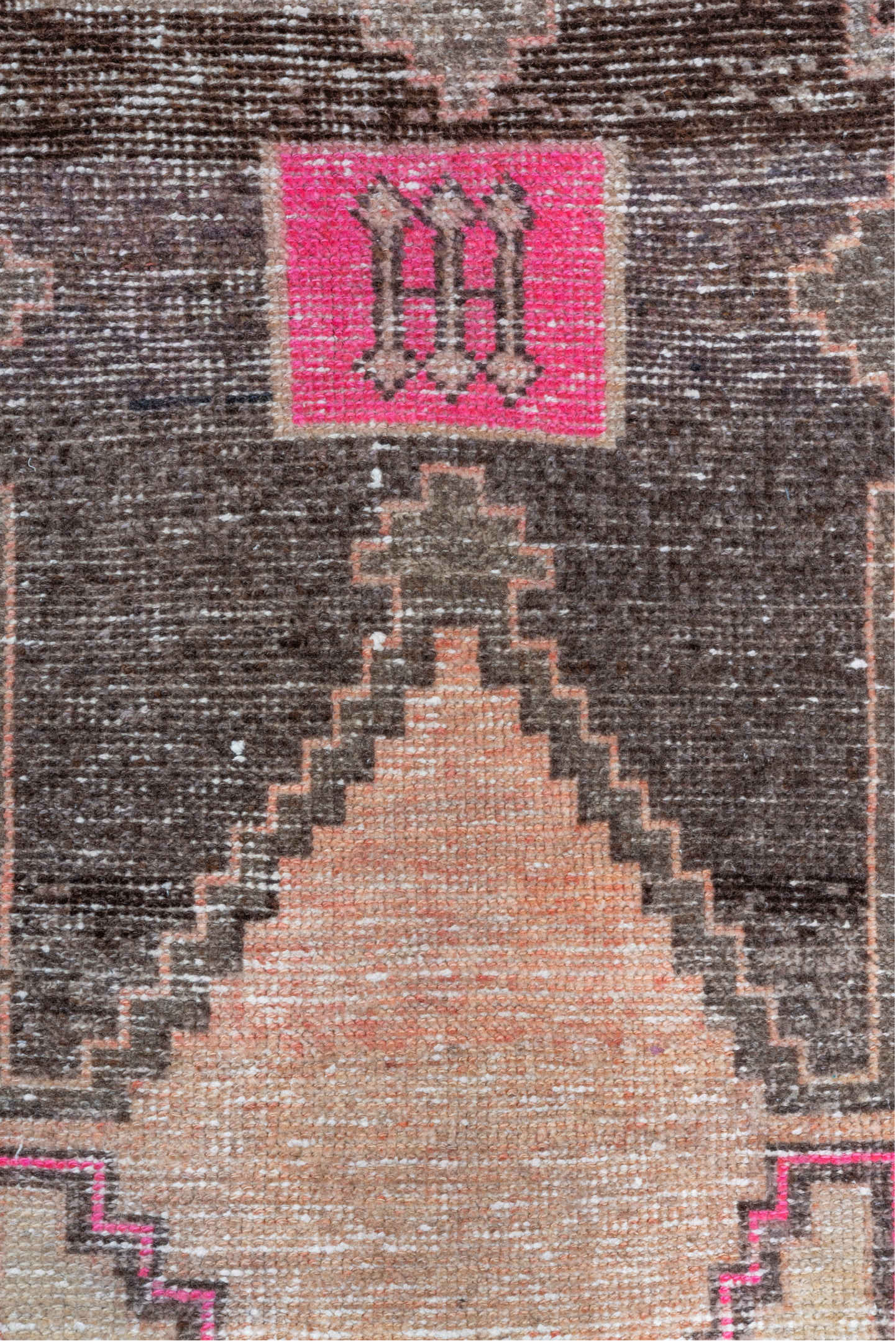 2' x 3' one-of-a-kind handmade vintage Oushak small size rug. Color palette: brown, dark gray, gray, light gray, off-white