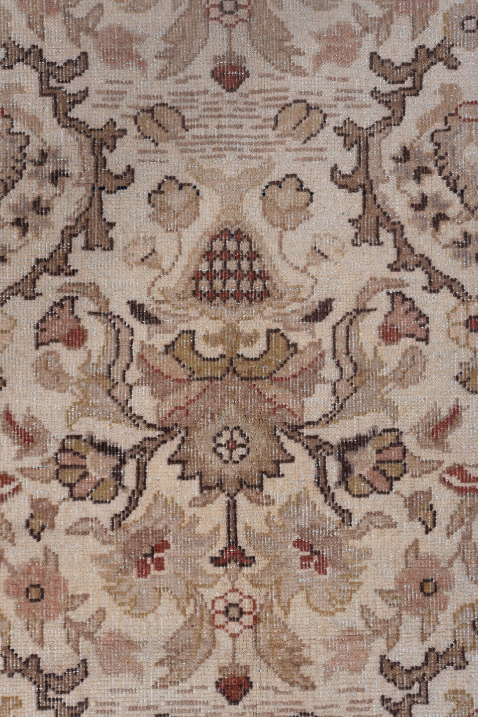 8' x 11' one-of-a-kind handmade vintage Sivas large size rug. Color palette: brown, gray, light gray, off-white, orange, tan