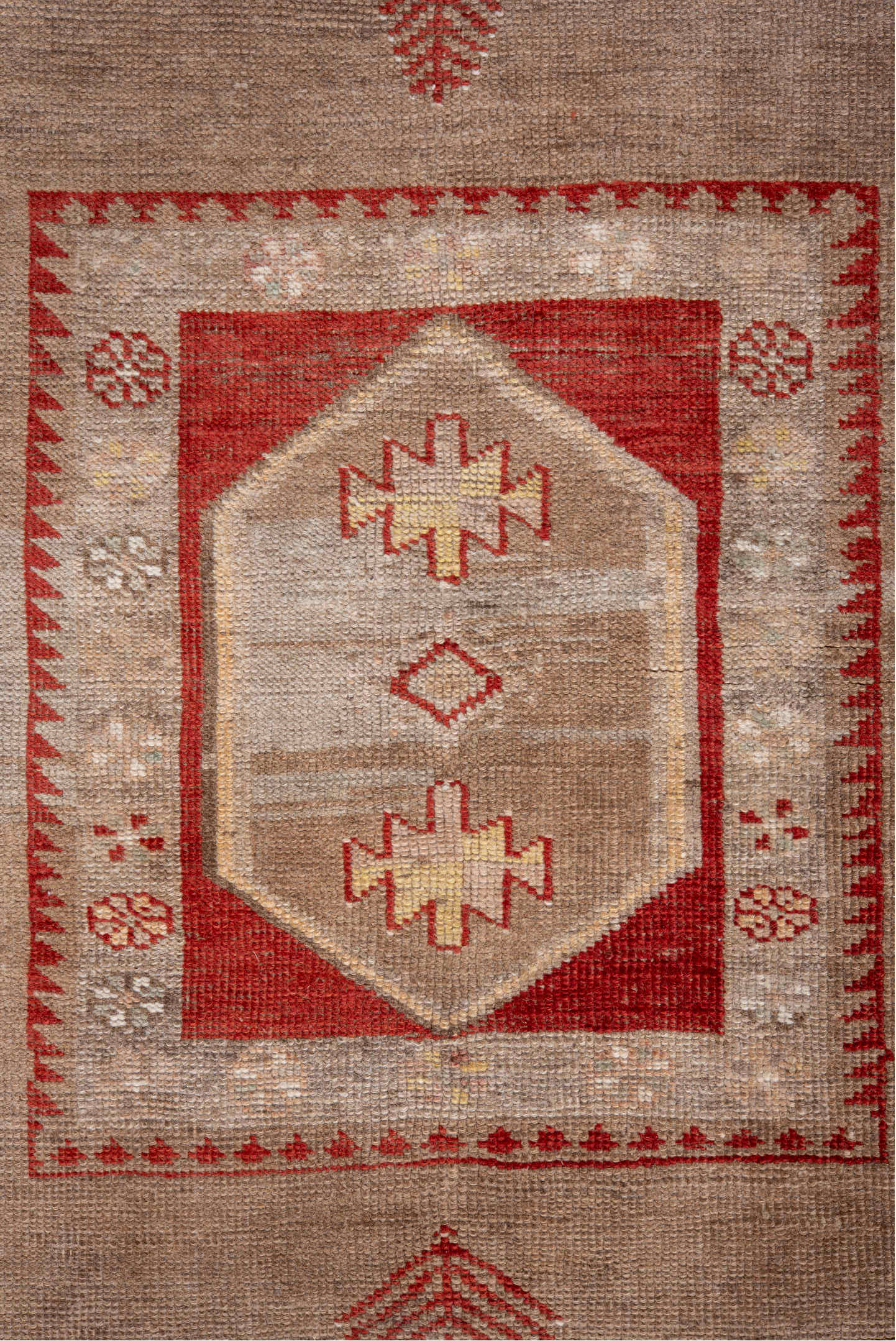 3' x 4' one-of-a-kind handmade vintage Anatol small size rug. Color palette: brown, dark gray, gray, light gray, linen