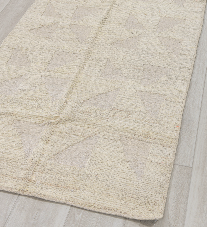 3' x 11' one-of-a-kind handmade vintage Tulu runner rug. Color palette: dark gray, gainsboro, gray, light gray, off-white