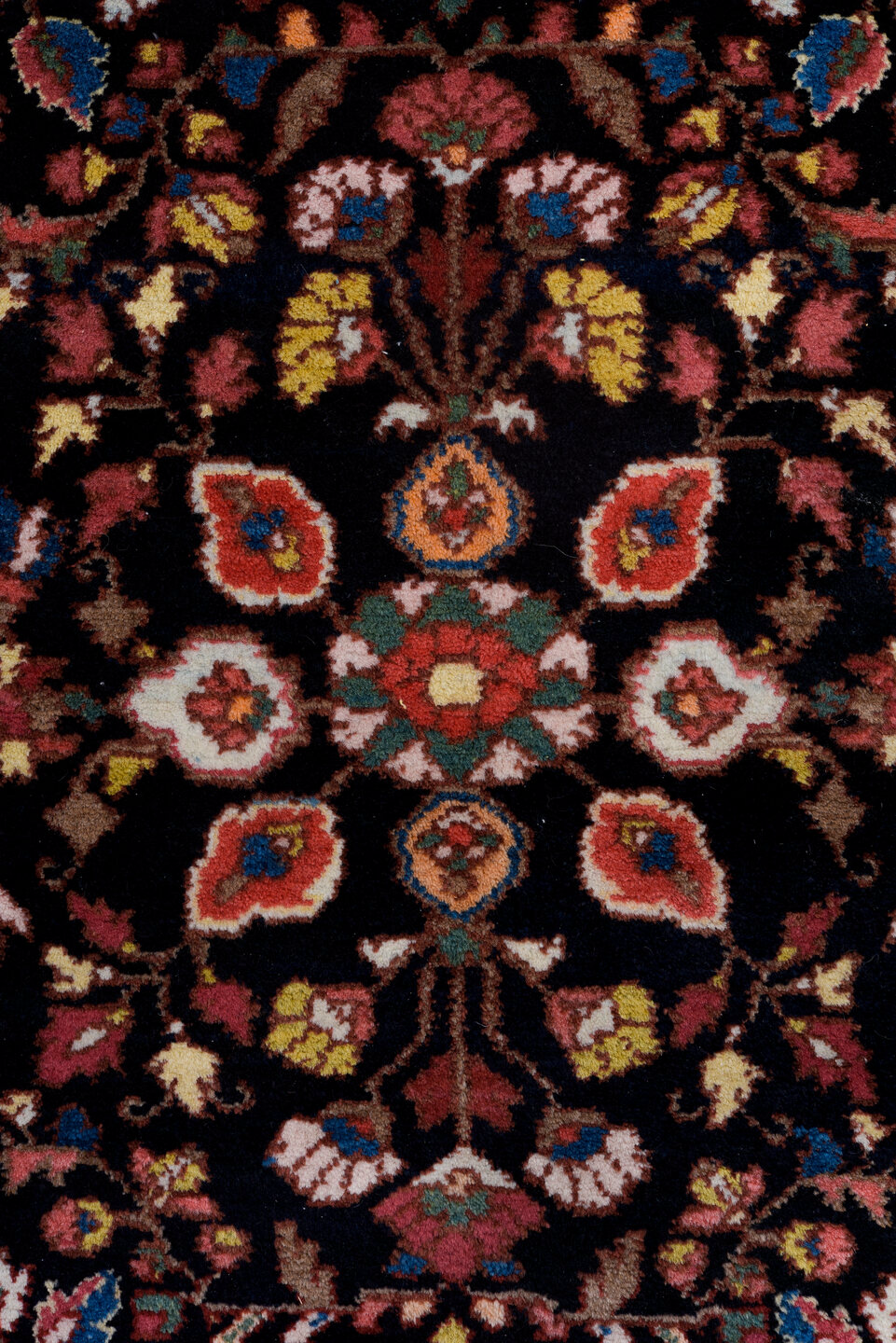 4' x 6' one-of-a-kind handmade vintage Hamadan small size rug. Color palette: brown, gray, light gray, blue, red, pink, tan
