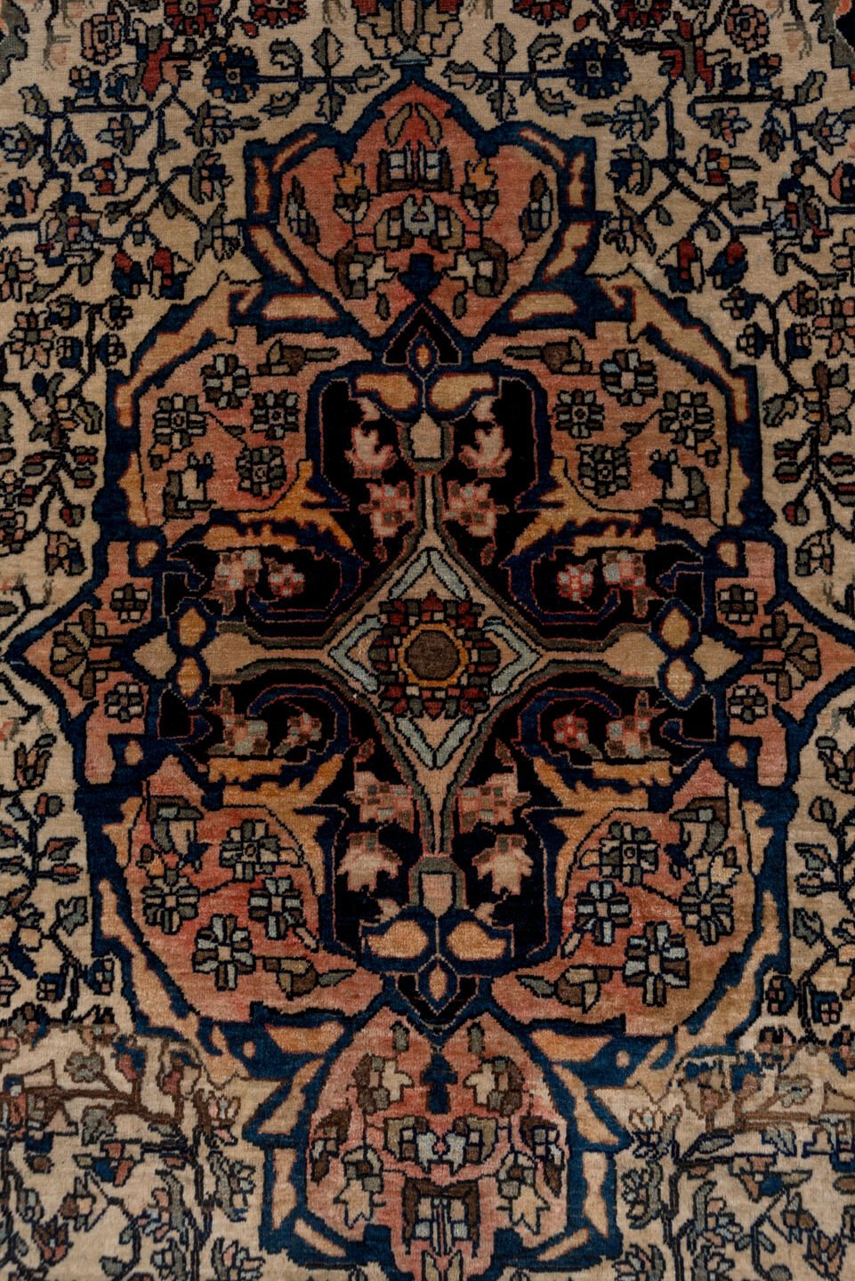 4' x 6' one-of-a-kind handmade vintage Far.Sarouk small size rug. Color palette: black, blue, brown, charcoal, gray