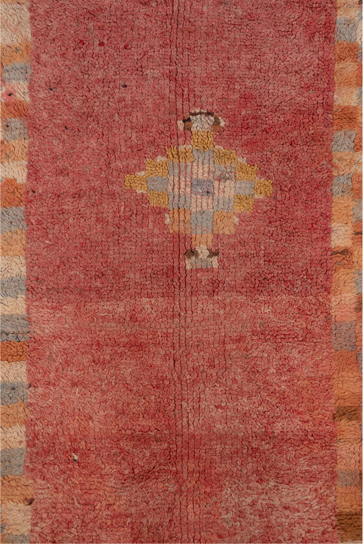 3' x 9' one-of-a-kind handmade vintage Moroccan runner rug. Color palette: brown, orange, pink, red
