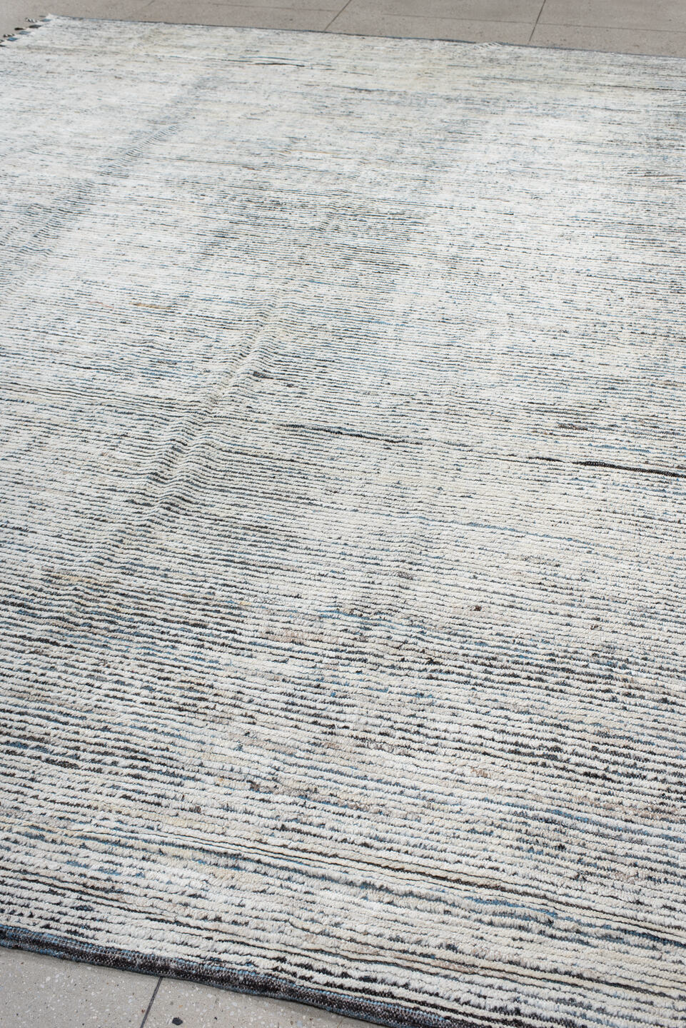 10' x 13' one-of-a-kind handmade vintage Tulu large size rug. Color palette: gray, blue, off-white, light gray, pink