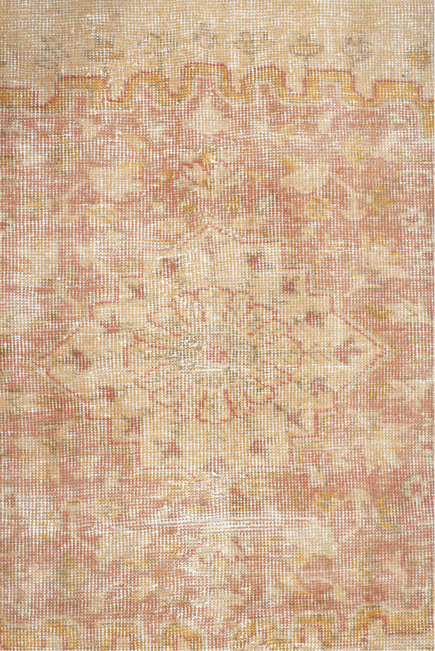 11' x 14' one-of-a-kind handmade vintage Sivas oversize rug. Color palette: pink, brown, off-white, orange, light gray, gray