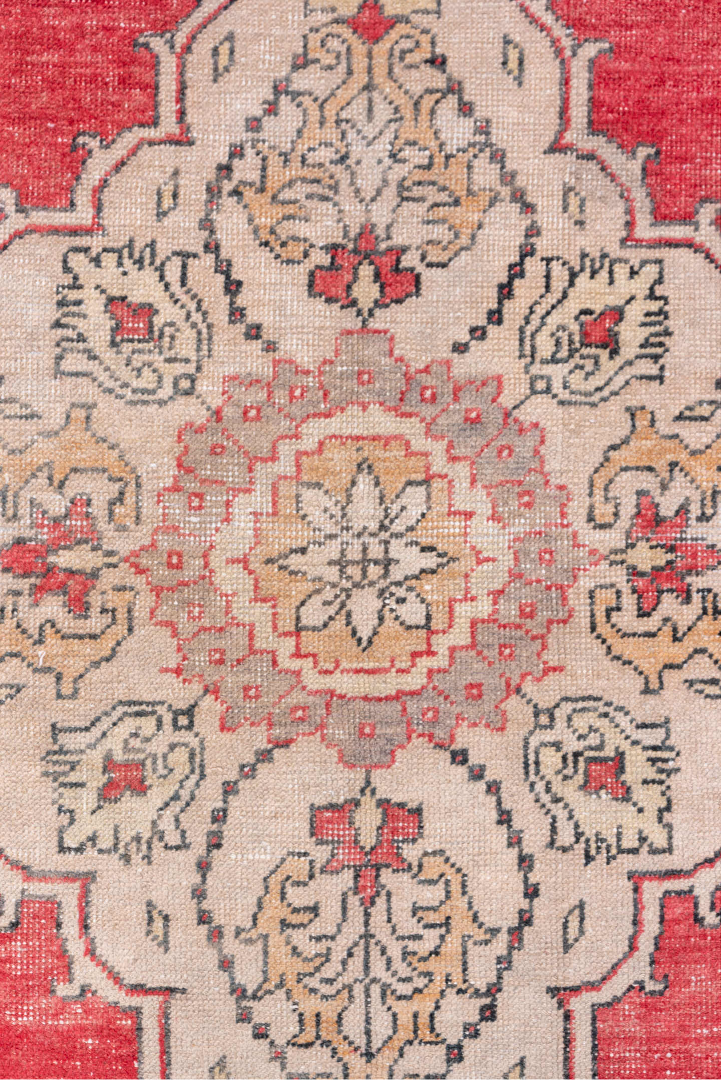 3' x 7' one-of-a-kind handmade vintage Oushak runner rug. Color palette: black, brown, dim gray, gray, indian red