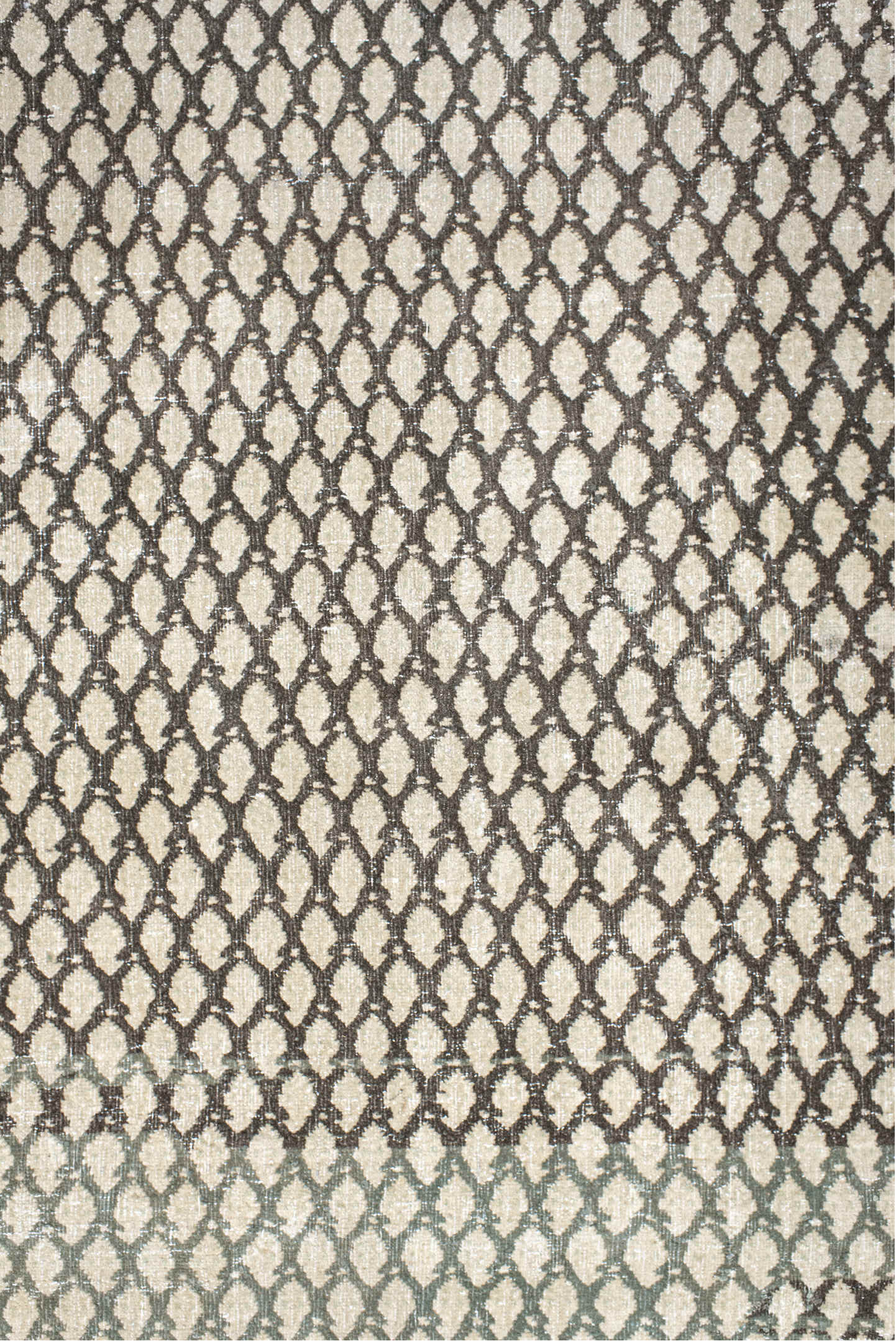 7' x 10' one-of-a-kind handmade vintage Mir large size rug. Color palette: black, floral white, gray, light gray, linen