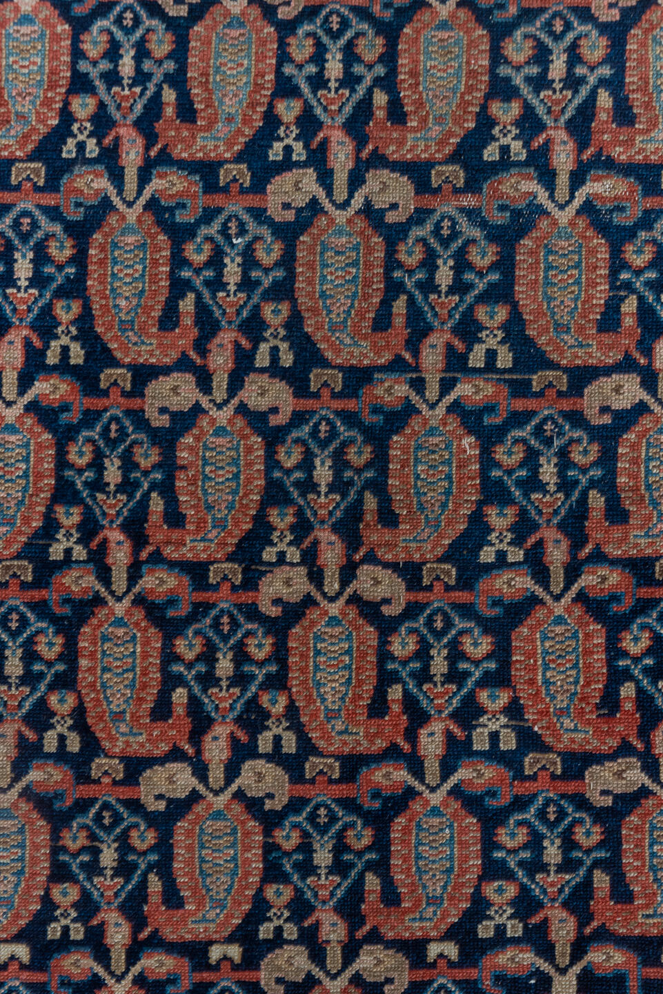 4' x 5' one-of-a-kind handmade vintage Malayer small size rug. Color palette: black, blue, brown, gray, light gray, pink