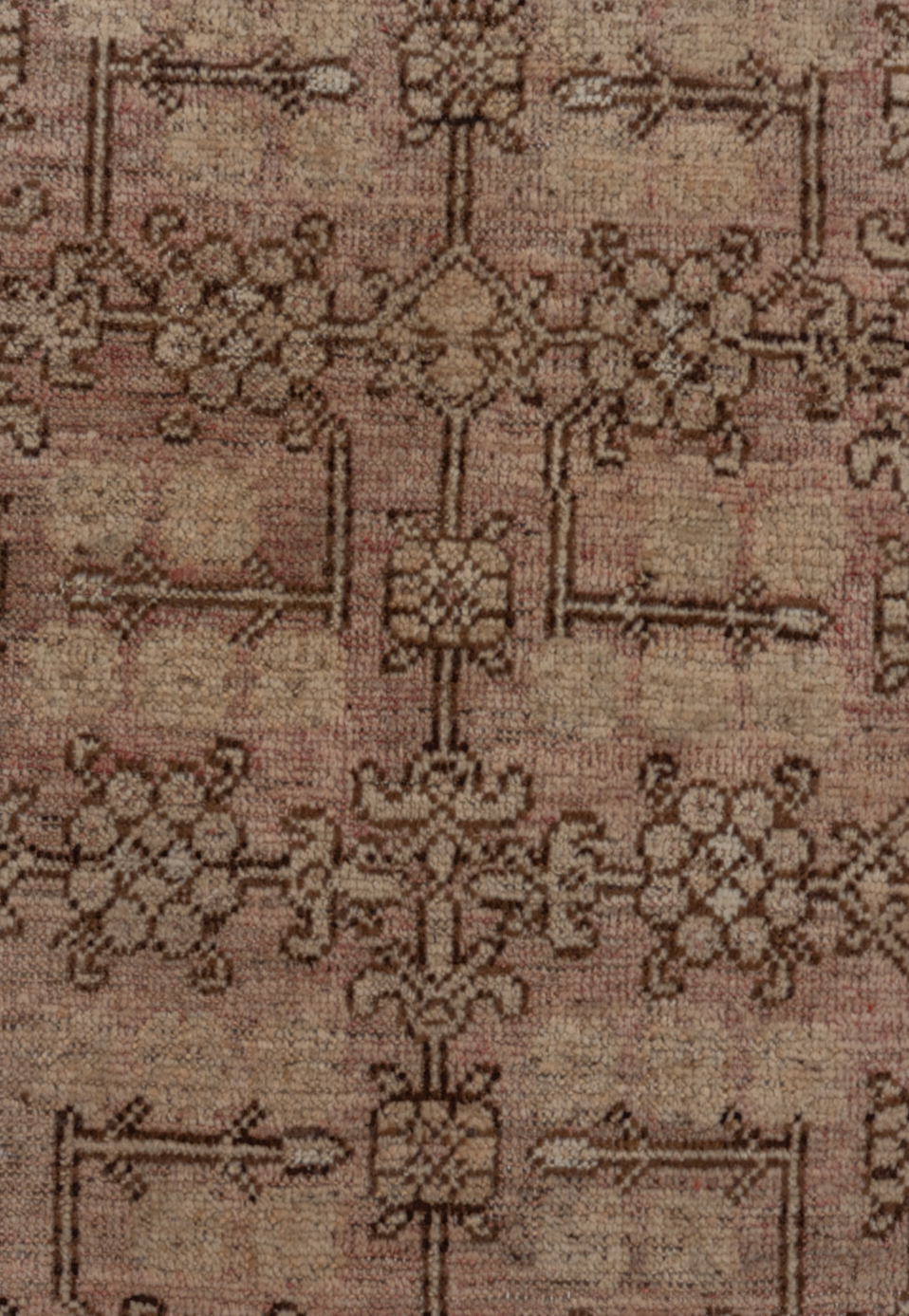 6' x 9' one-of-a-kind handmade vintage Khotan medium size rug. Color palette: black, brown, gray, light gray, pink