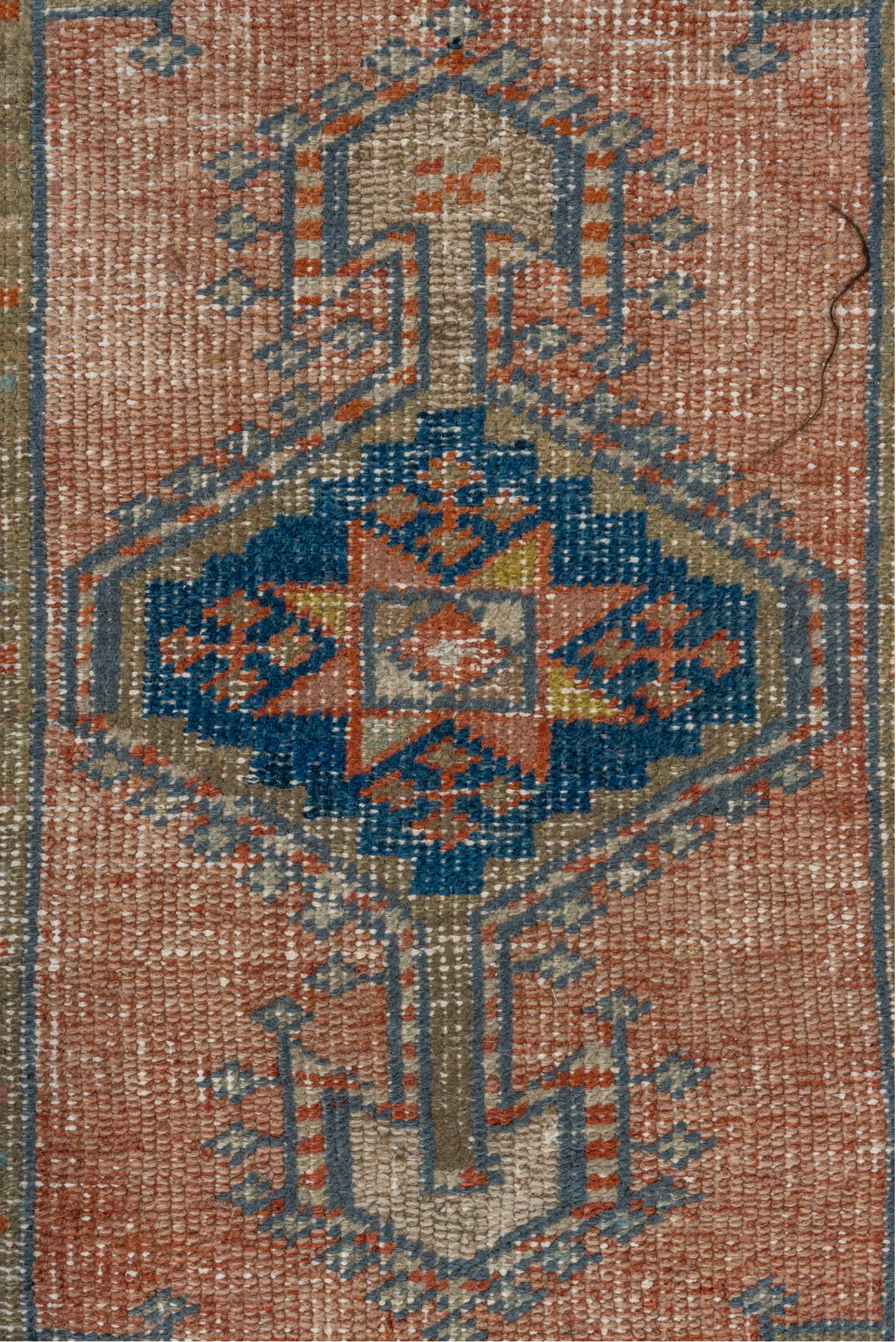 2' x 4' one-of-a-kind handmade vintage Heriz small size rug. Color palette: blue, brown, gray, light gray, pink, red