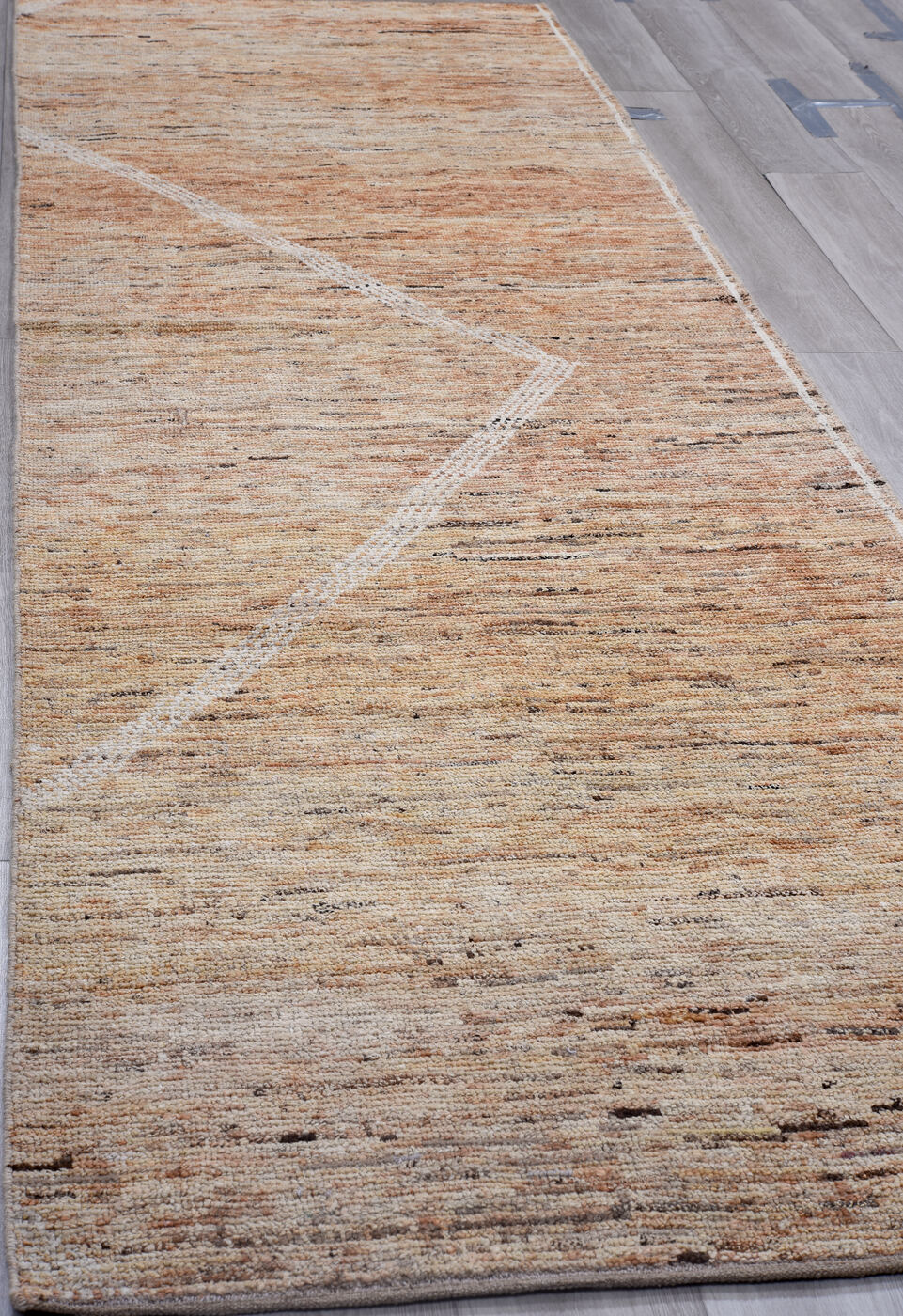 3' x 11' one-of-a-kind handmade vintage Tulu runner rug. Color palette: black, brown, dim gray, gray, light gray, off-white