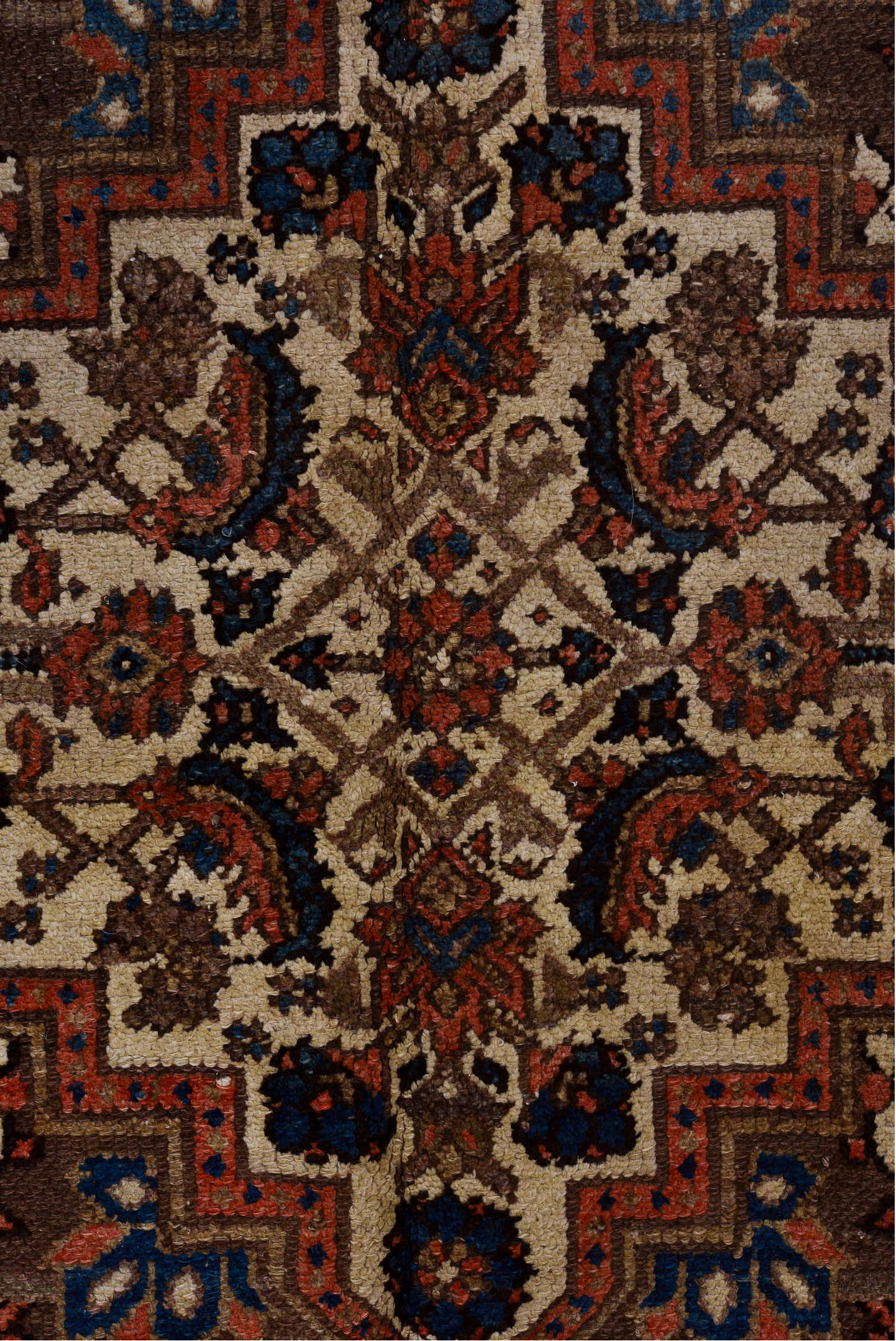5' x 11' one-of-a-kind handmade vintage Malayer rug. Color palette: off-white, brown, red, pink, blue, gray, orange, white
