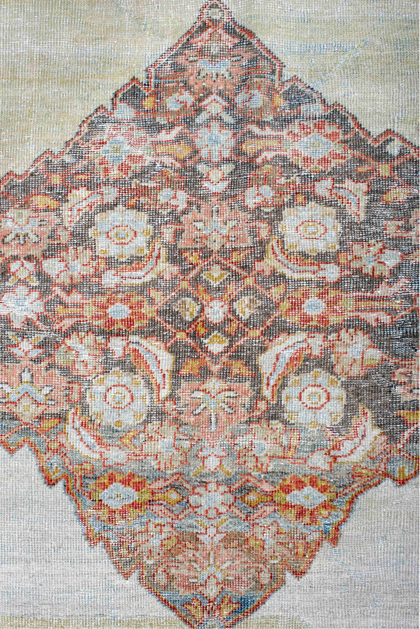 5' x 8' one-of-a-kind handmade vintage Mahal medium size rug. Color palette: blue, brown, dim gray, gainsboro, gray