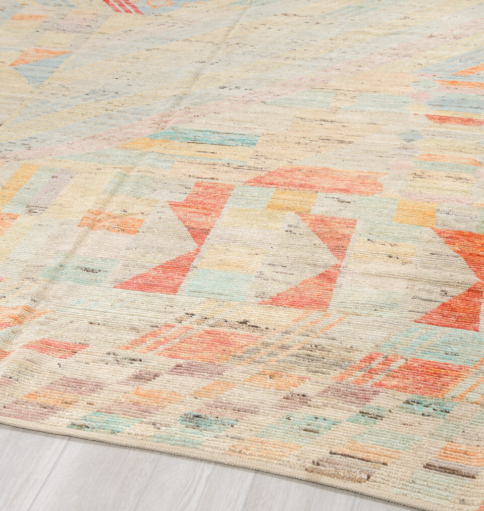 10' x 14' one-of-a-kind handmade vintage Tulu large size rug. Color palette: antiquewhite, beige, bisque, brown, dark salmon