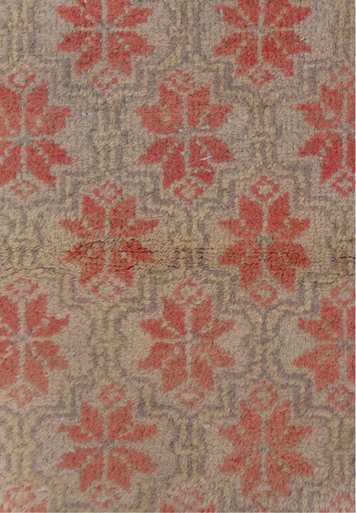 2' x 6' one-of-a-kind handmade vintage Oushak runner rug. Color palette: brown, off-white, orange, pink, red, snow, white