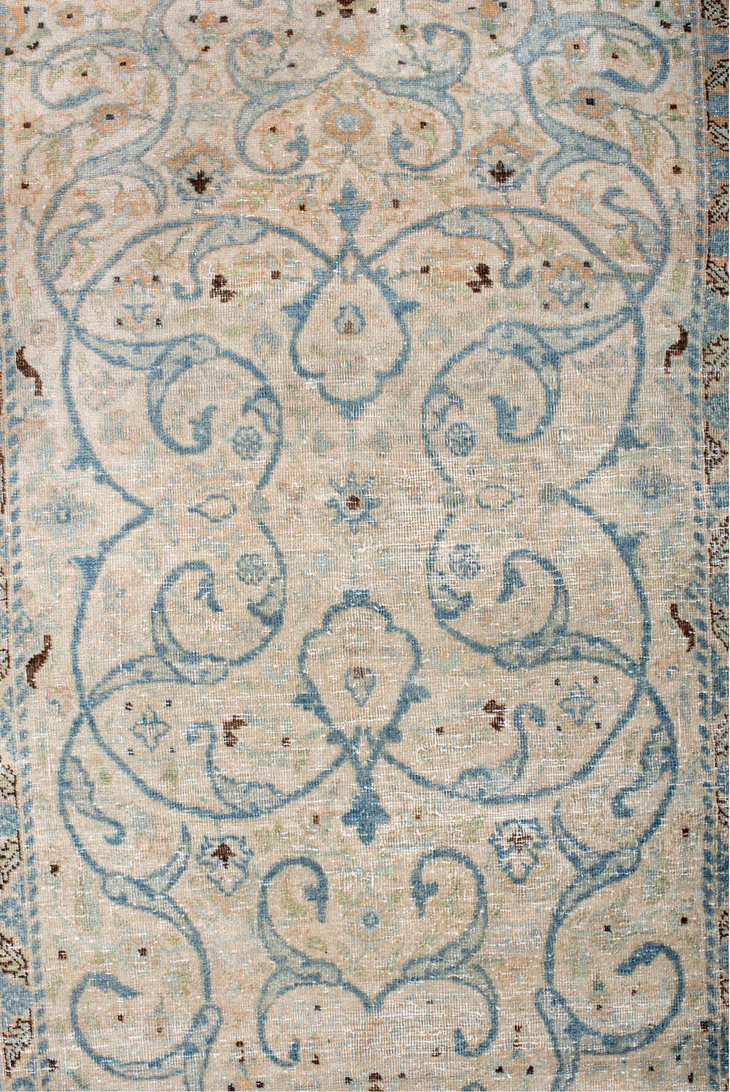 2' x 4' one-of-a-kind handmade vintage Tabriz small size rug. Color palette: antiquewhite, blue, brown, gainsboro, gray