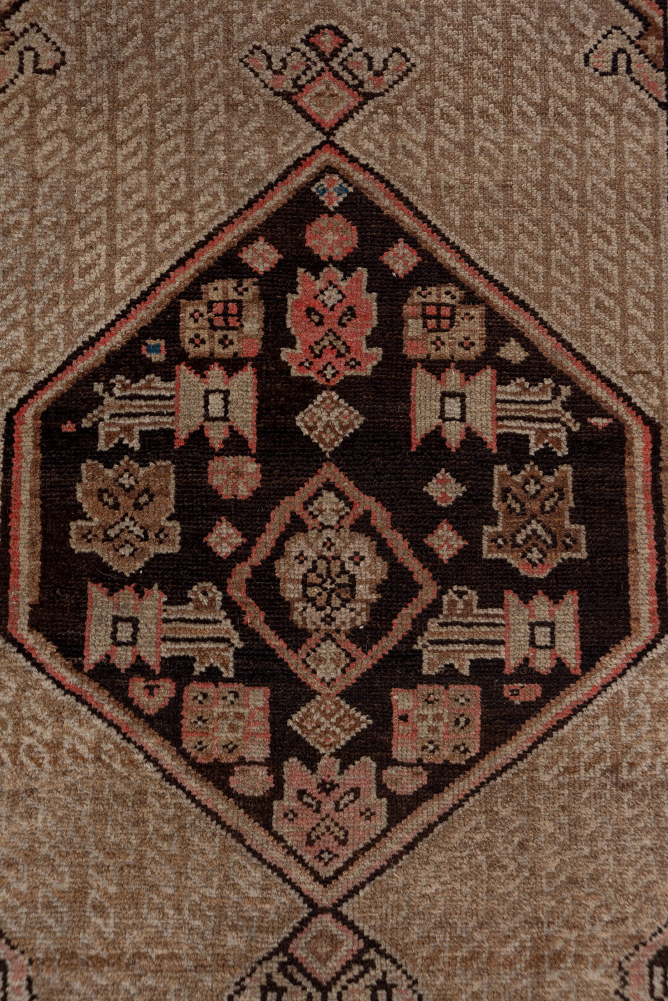 3' x 12' one-of-a-kind handmade vintage Kilim runner rug. Color palette: black, brown, gray, pink, red, redwood