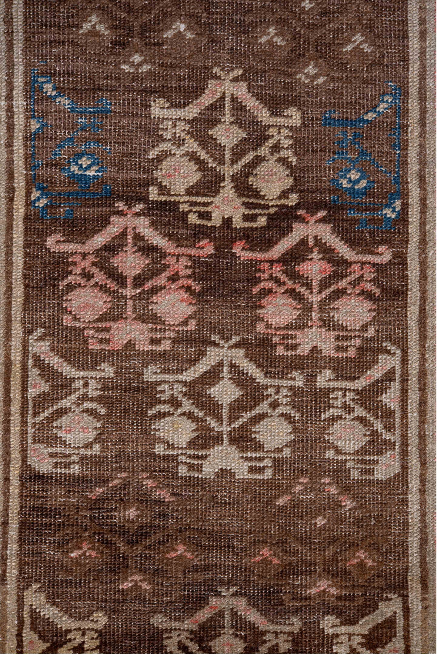 3' x 10' one-of-a-kind handmade vintage Cam Hamadan runner rug. Color palette: black, blue, brown, fiord, gray, light gray
