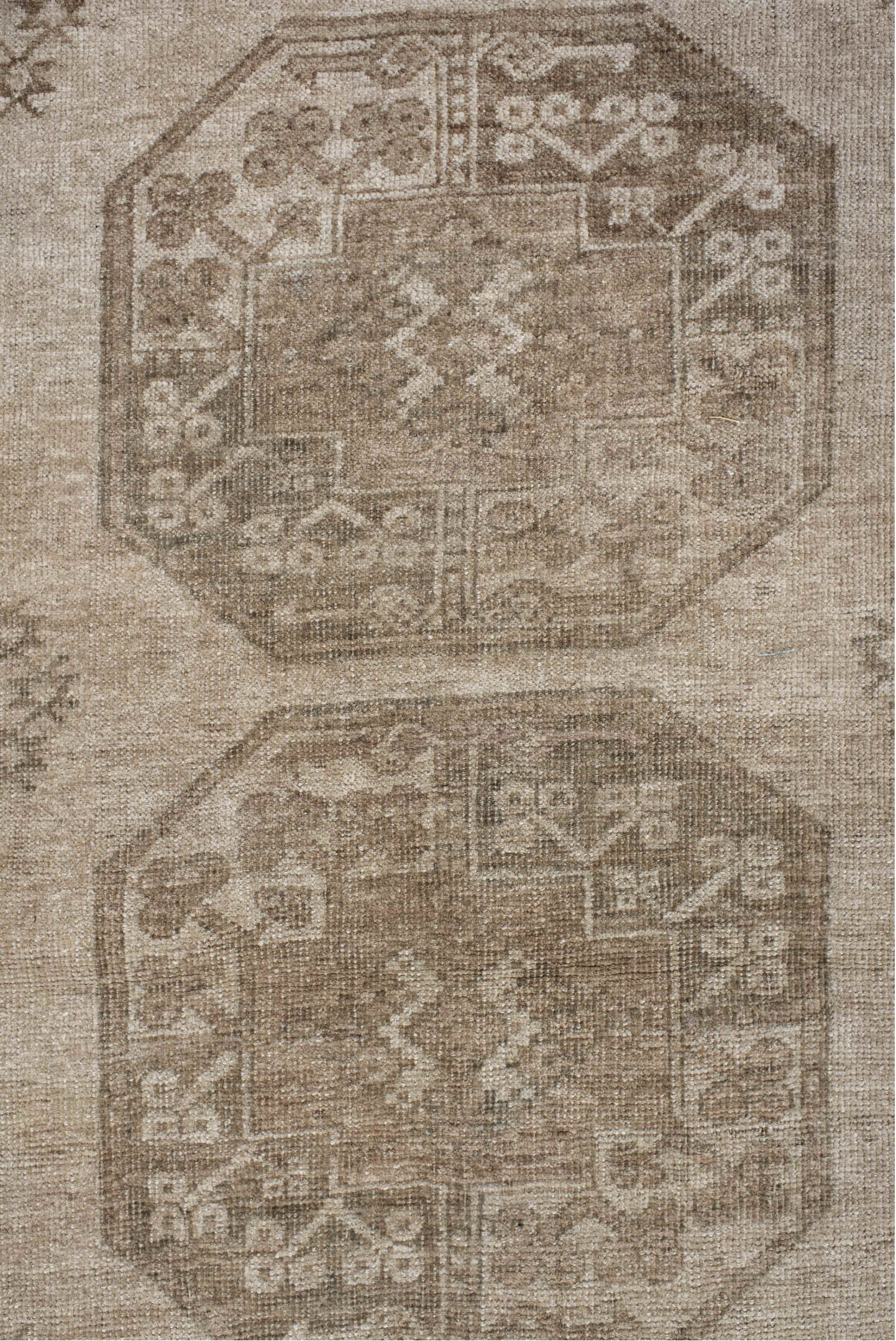 7' x 8' one-of-a-kind handmade vintage Afghan rug. Color palette: gray, light gray, pink