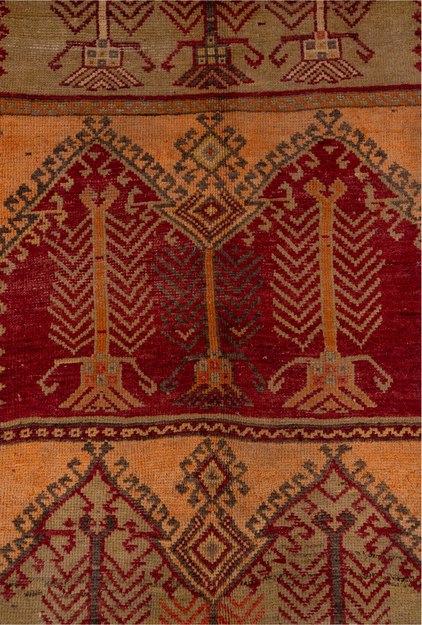 5' x 13' one-of-a-kind handmade vintage Oushak rug. Color palette: brown, gray, pink, red