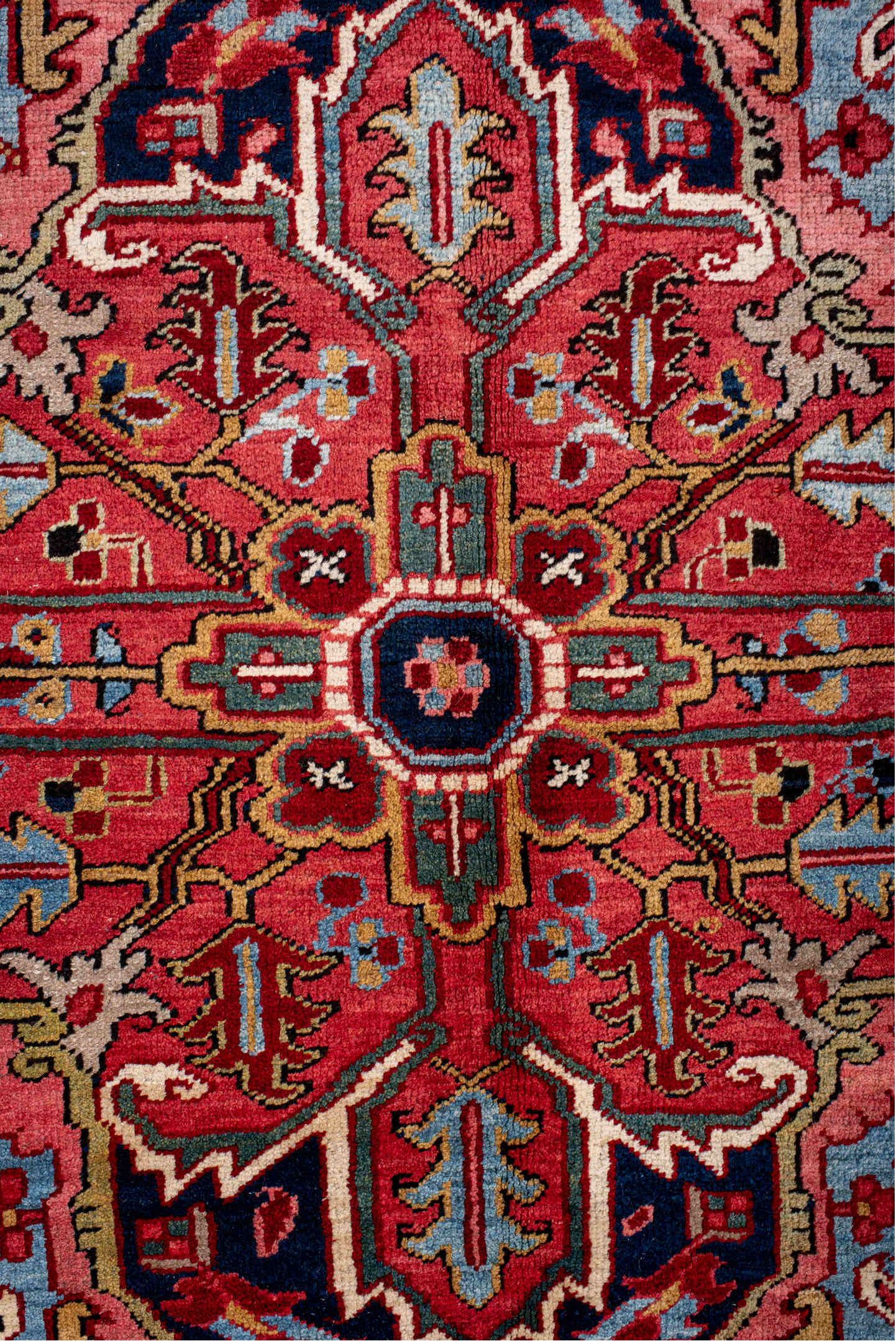 10' x 14' one-of-a-kind handmade vintage Heriz large size rug. Color palette: arapawa, black, blue, brown, fiord, gray