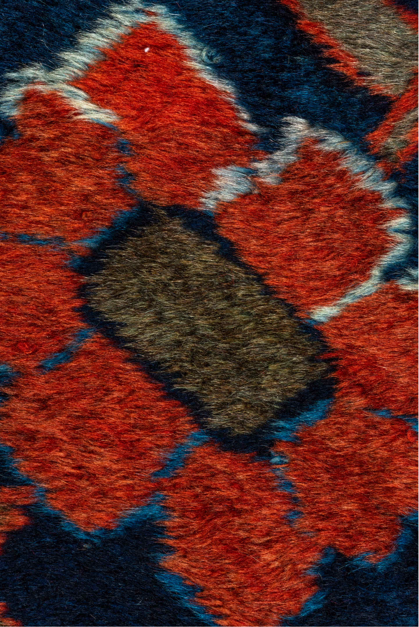 9' x 12' one-of-a-kind handmade vintage Mahal large size rug. Color palette: black, blue, brown, gray, off-white, pink, red