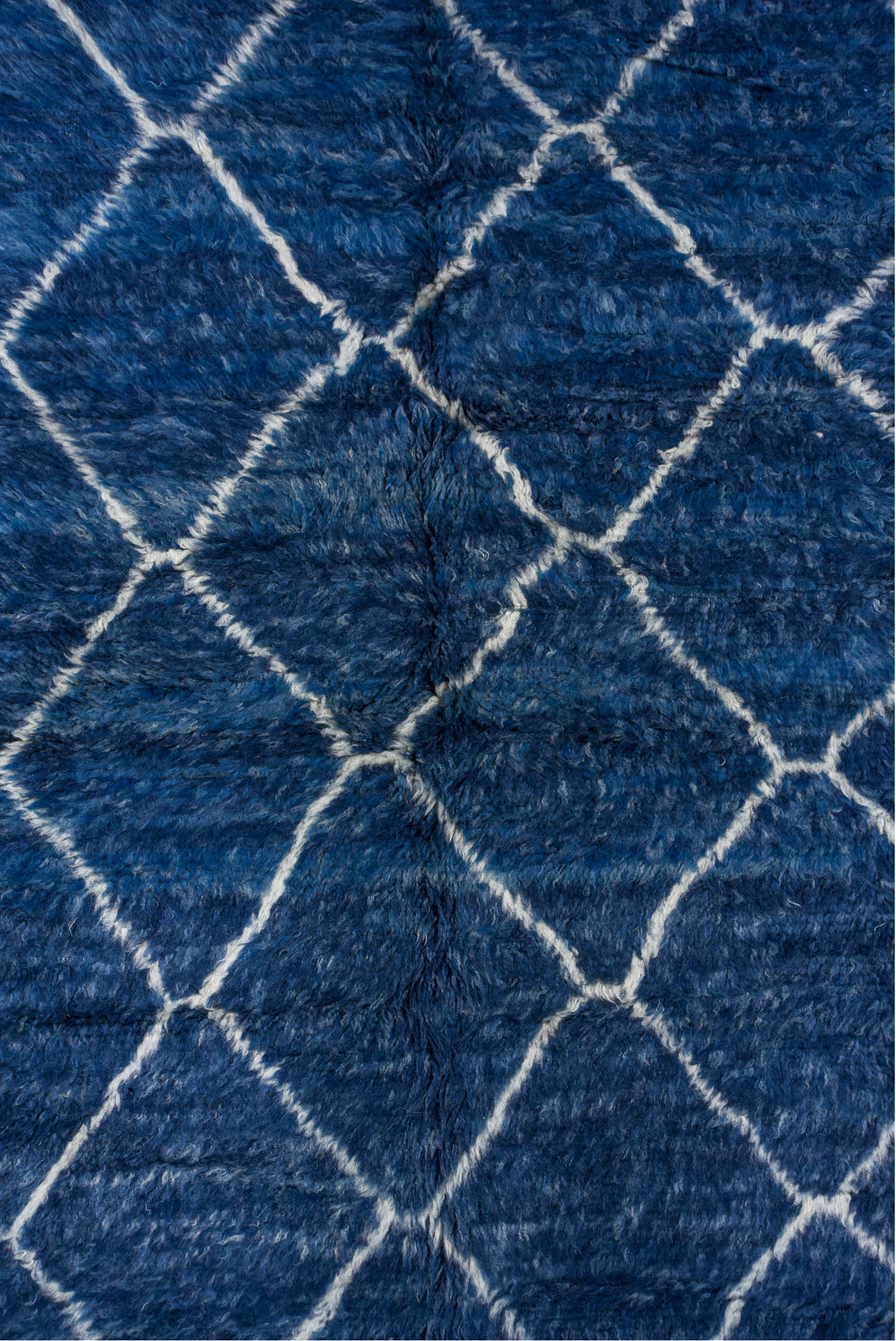 7' x 10' one-of-a-kind handmade vintage Moroccan large size rug. Color palette: arapawa, blue, dark gray, gray, light blue
