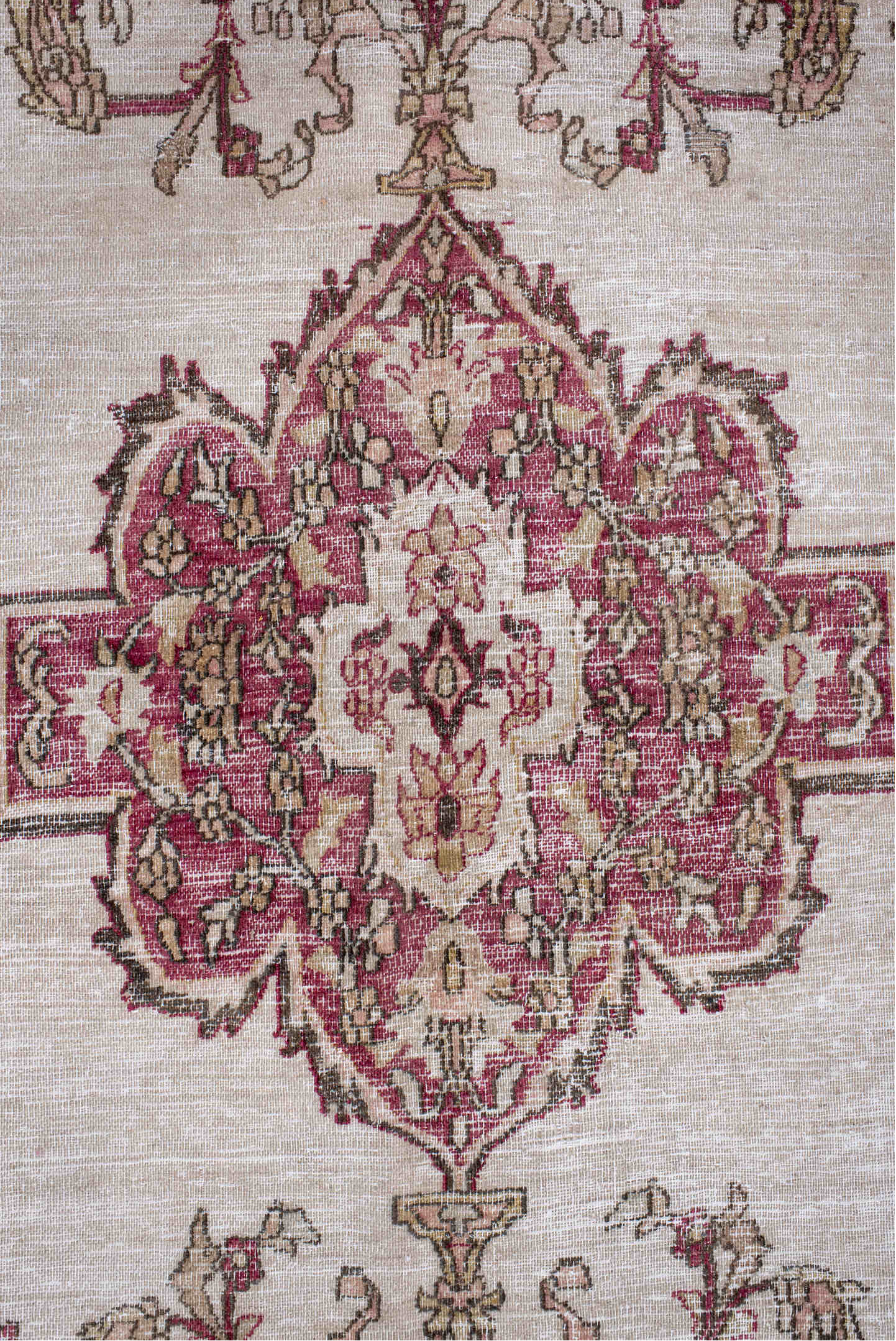 9' x 11' one-of-a-kind handmade vintage Khorassan large size rug. Color palette: pink, off-white, gray, light gray, brown