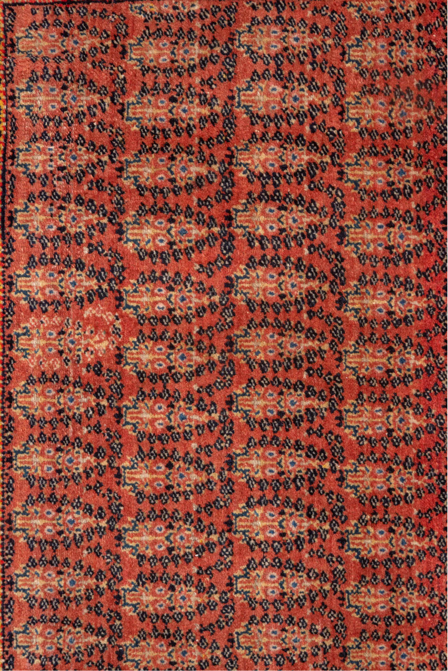 1' x 2' one-of-a-kind handmade vintage Senne small size rug. Color palette: red, brown, pink, gray