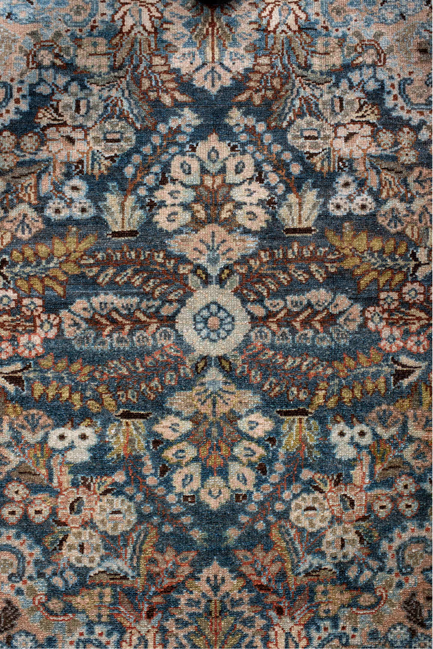 4' x 7' one-of-a-kind handmade vintage Hamadan rug. Color palette: arapawa, blue, brown, dark gray, dim gray, gray