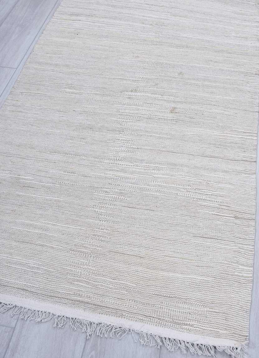 3' x 6' one-of-a-kind handmade vintage Kilim runner rug. Color palette: dark gray, dim gray, gainsboro, ghost white, gray