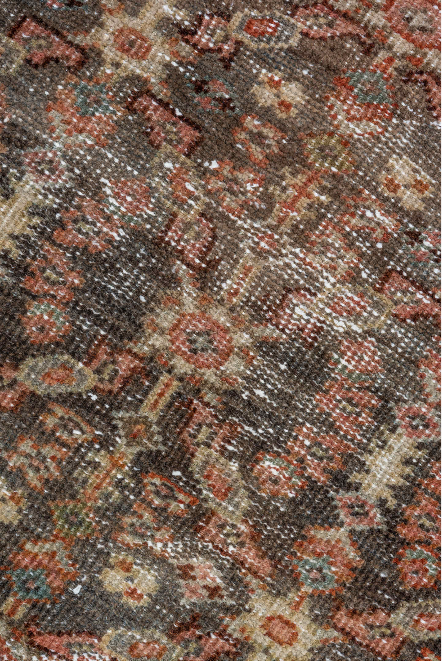 3' x 16' one-of-a-kind handmade vintage Mahal runner rug. Color palette: brown, gray, light gray, off-white, pink, silver