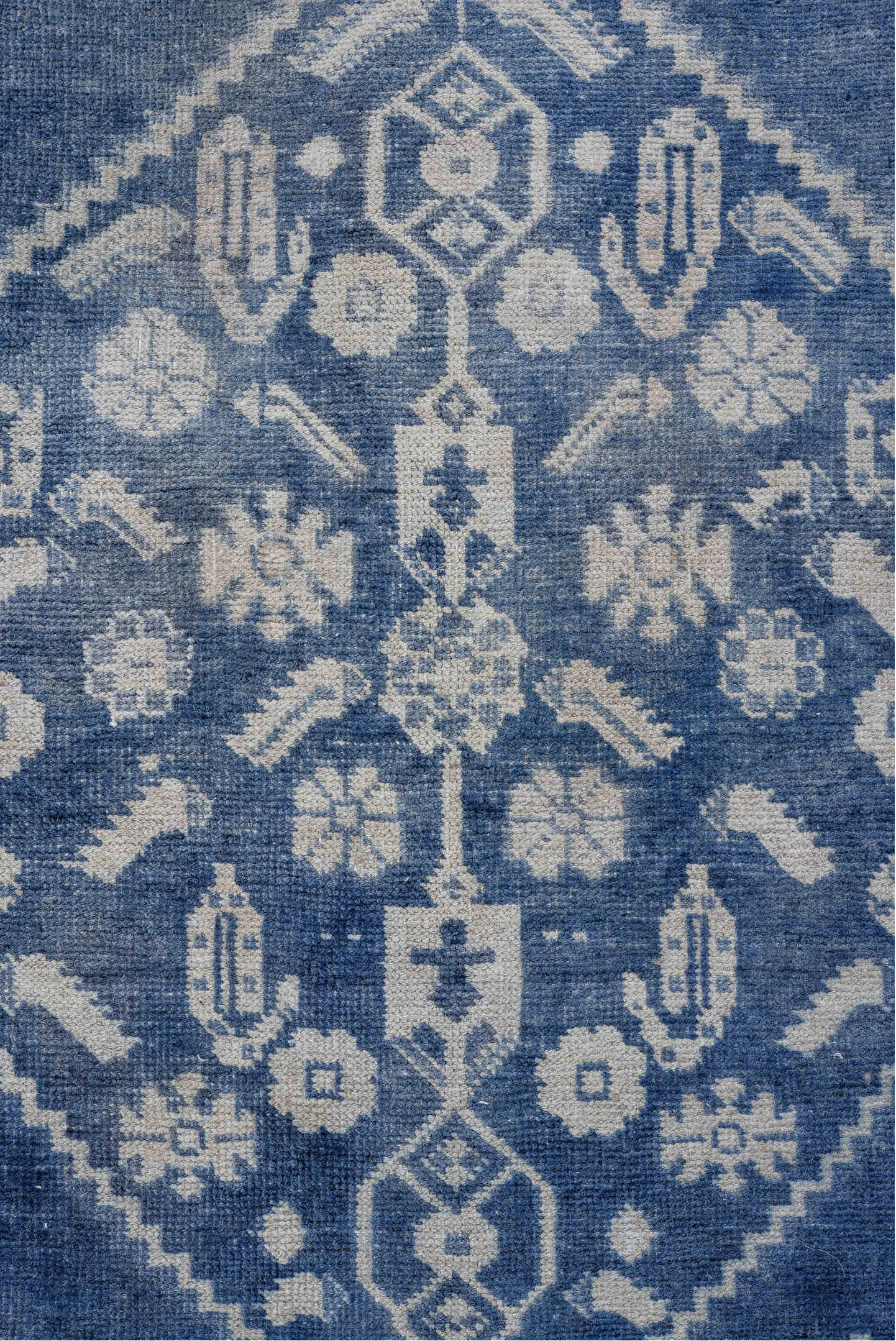 3' x 7' one-of-a-kind handmade vintage Bidjar rug. Color palette: blue, dark gray, dim gray, fiord, gray, light blue