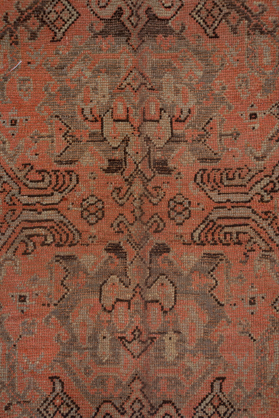13' x 16' one-of-a-kind handmade vintage Oushak oversize rug. Color palette: brown, gray, pink, red, redwood