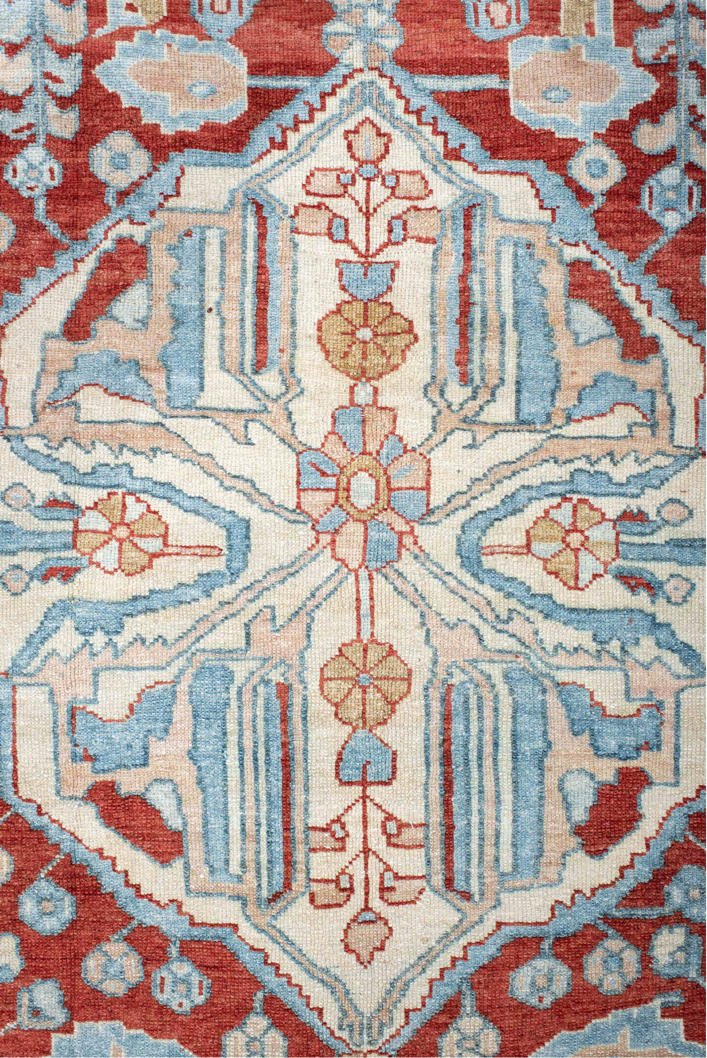 10' x 13' one-of-a-kind handmade vintage Anatol large size rug. Color palette: brown, red, gray, pink, light gray, off-white