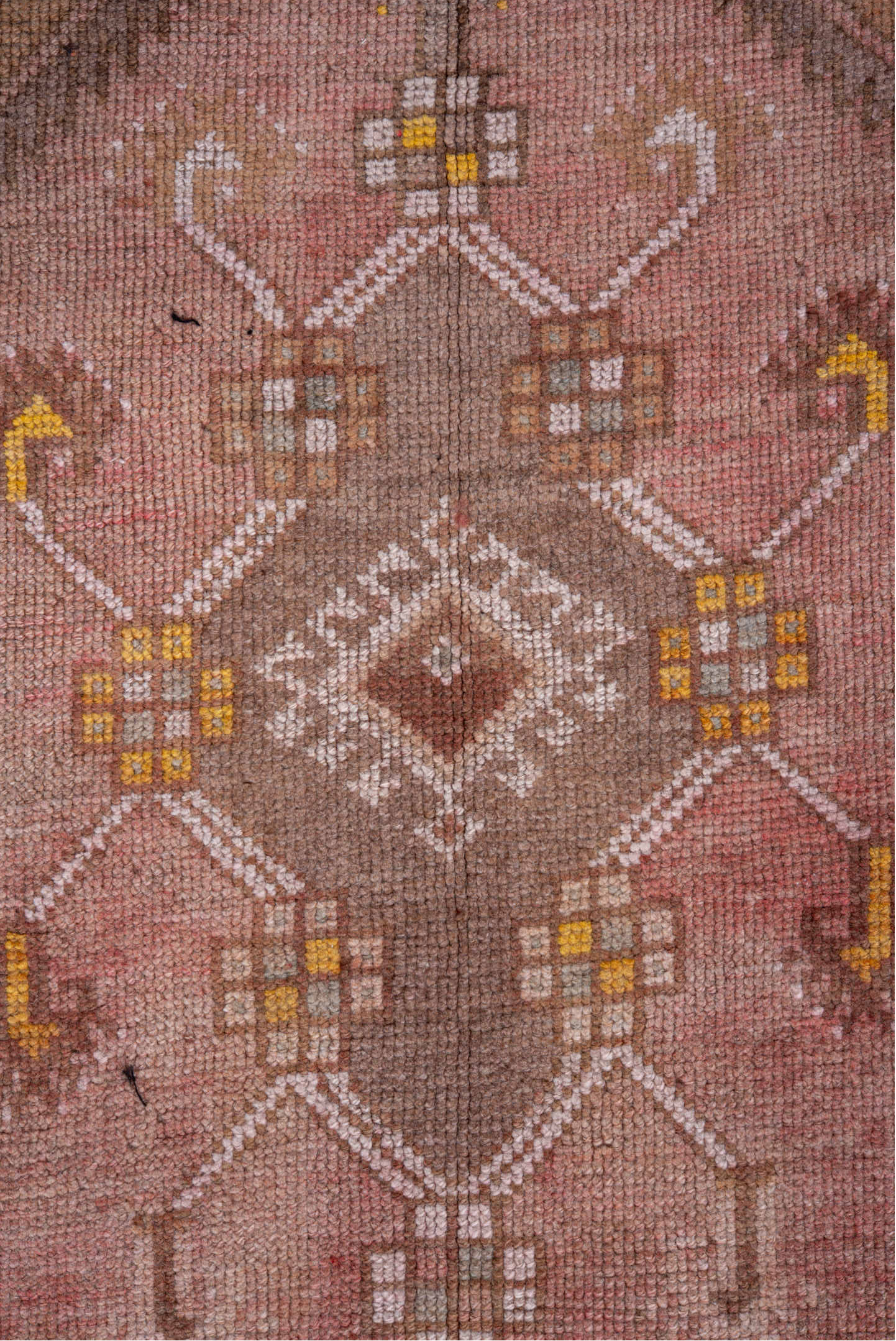 3' x 10' one-of-a-kind handmade vintage Kars runner rug. Color palette: brown, gray, light gray, off-white, orange, pink