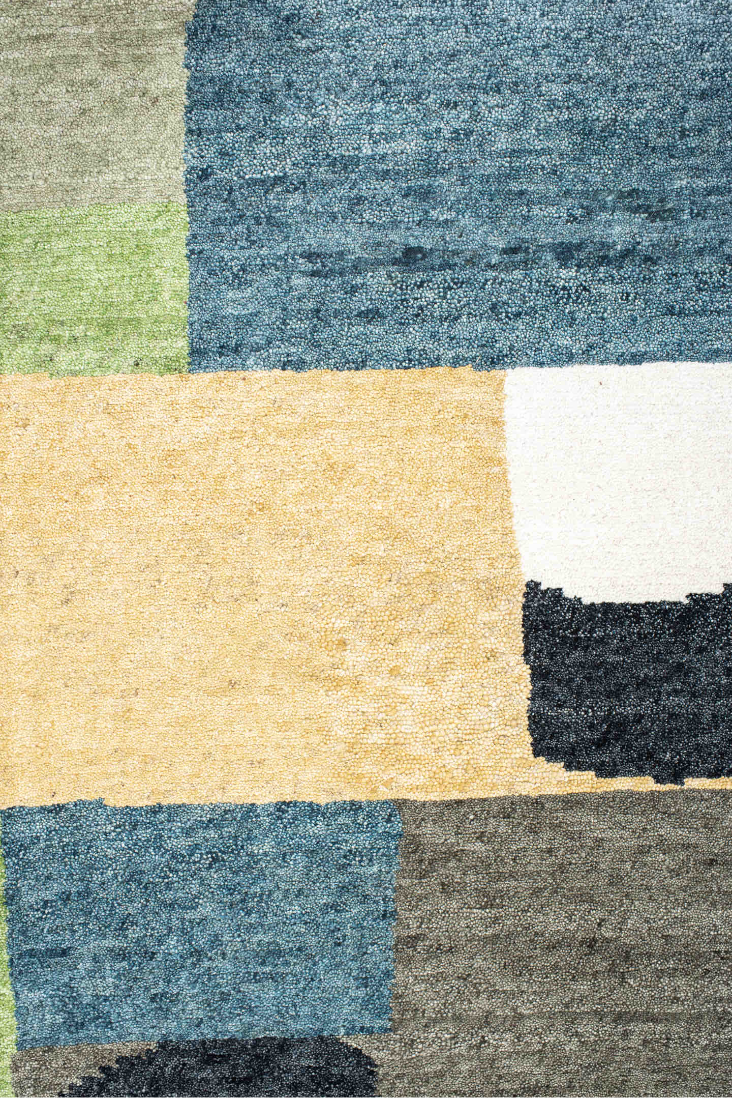 8' x 10' one-of-a-kind handmade vintage large size rug. Color palette: brown, light gray, off-white, gray, blue, black