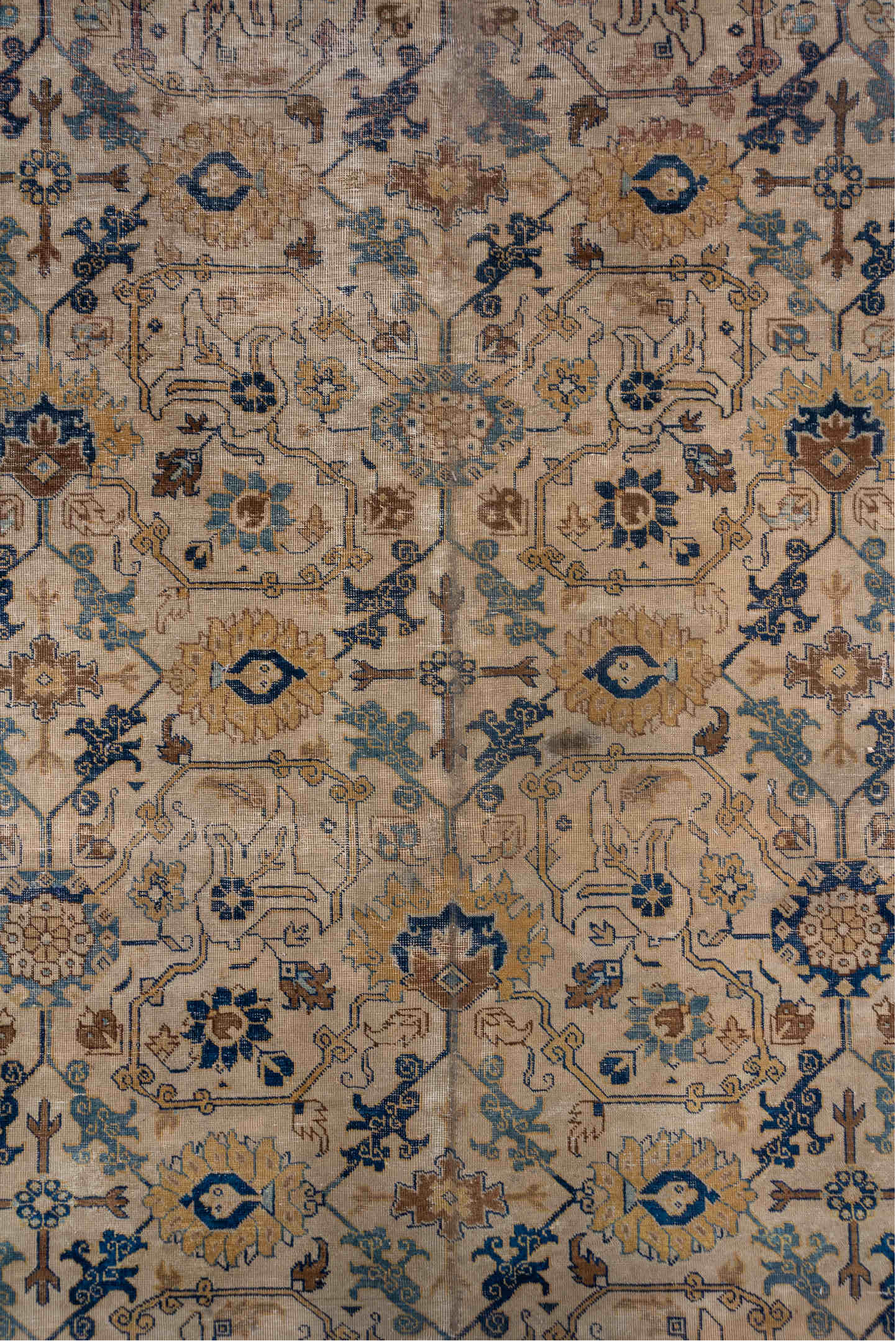 10' x 13' one-of-a-kind handmade vintage Tabriz large size rug. Color palette: brown, gray, blue, black, light gray, fiord