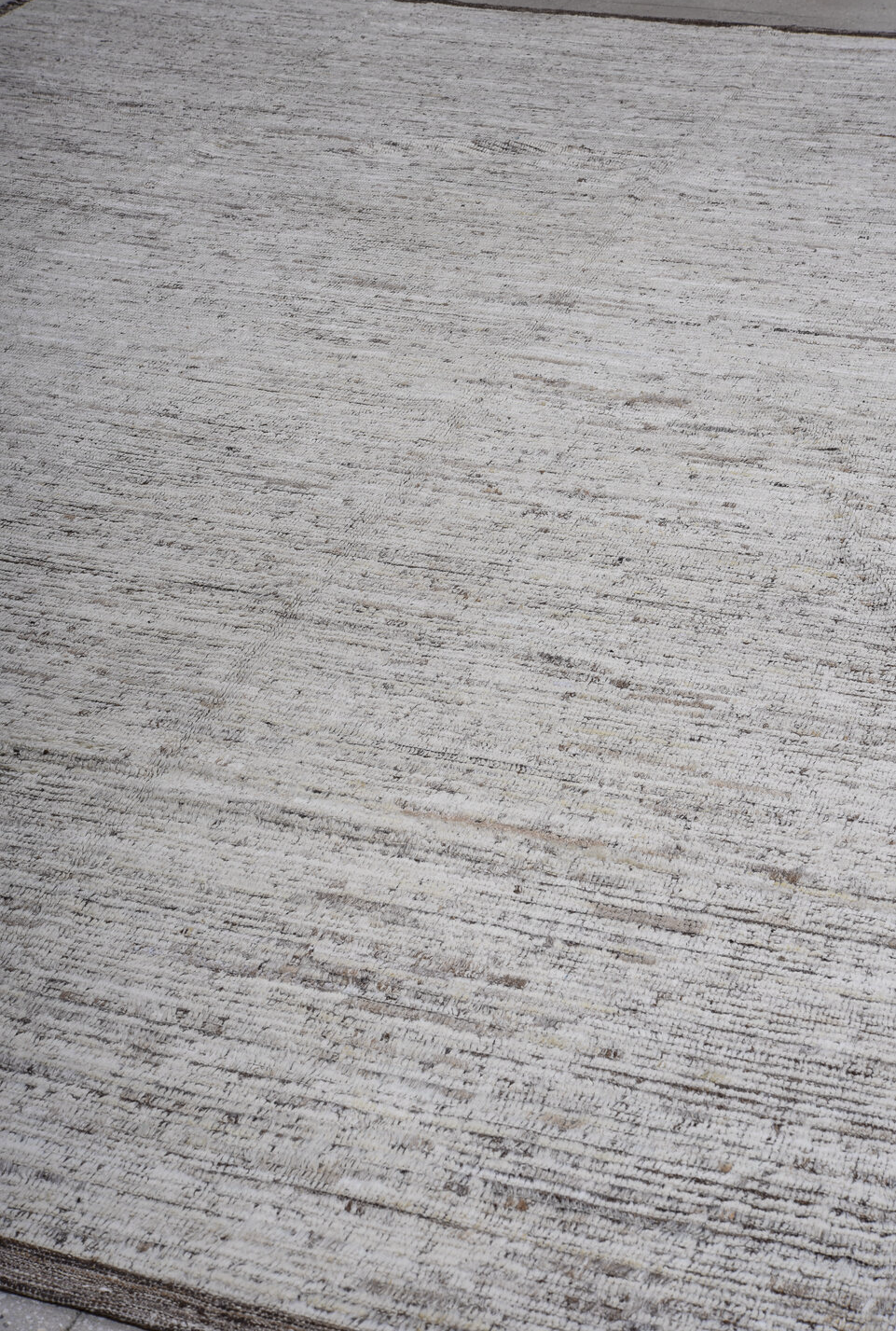 12' x 14' one-of-a-kind handmade vintage Tulu oversize rug. Color palette: brown, gray, light gray, off-white, snow, white