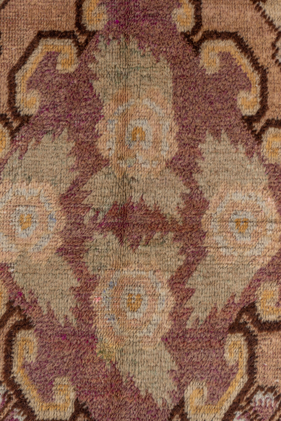 4' x 6' one-of-a-kind handmade vintage Khotan small size rug. Color palette: black, brown, pink, red