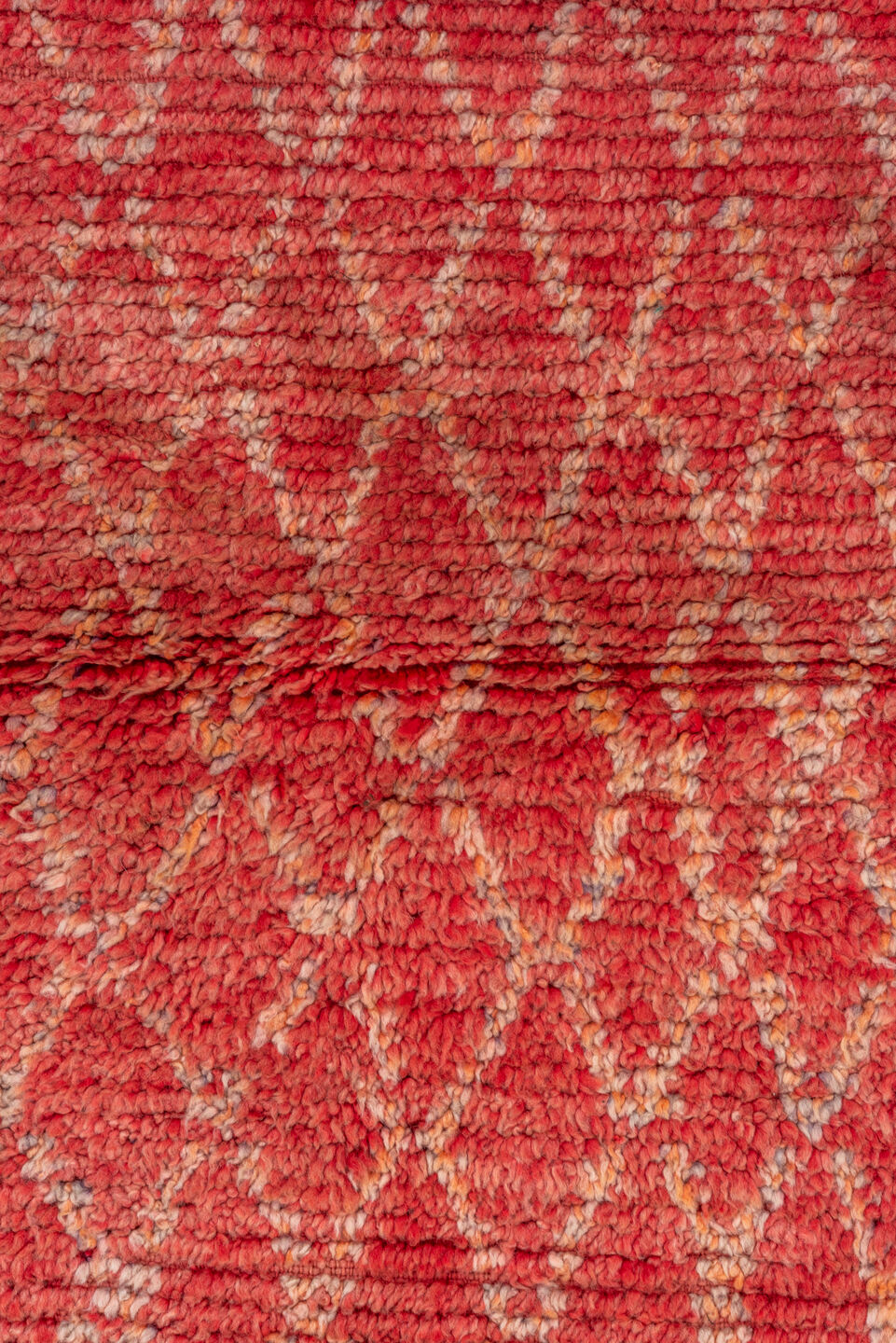 4' x 8' one-of-a-kind handmade vintage Moroccan rug. Color palette: brown, fire brick, pink, red
