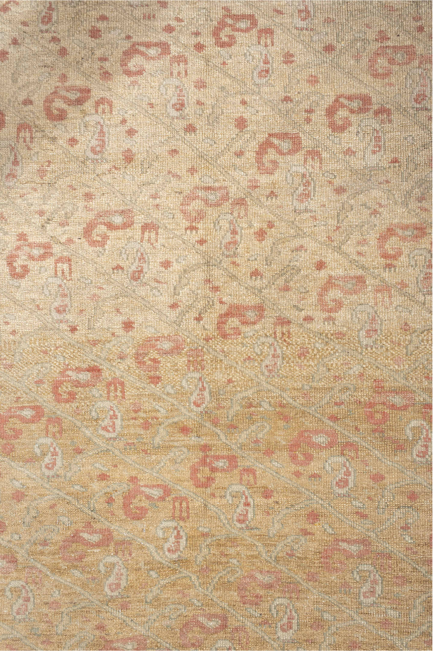 3' x 5' one-of-a-kind handmade vintage Sivas small size rug. Color palette: bisque, brown, dim gray, gray, off-white, orange